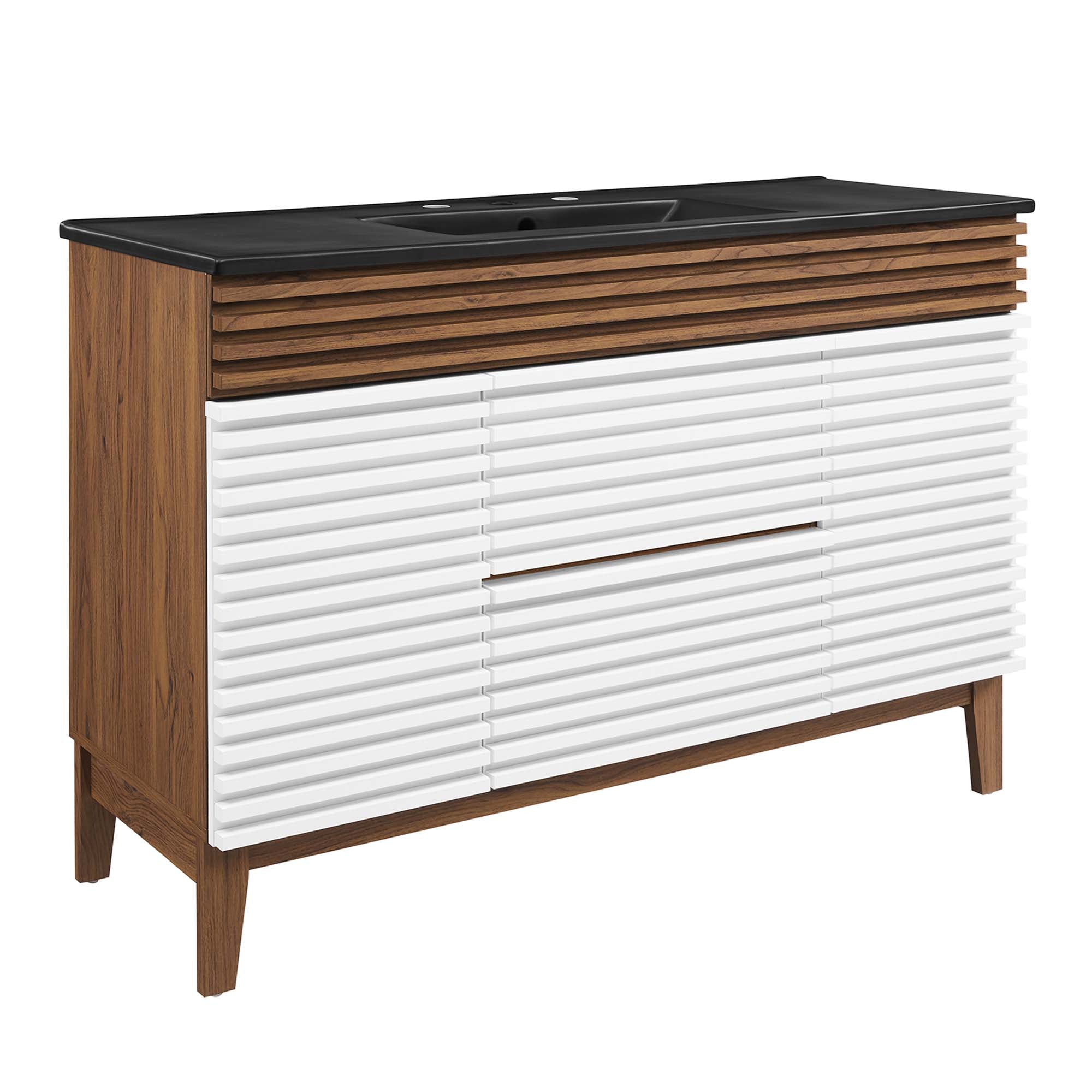 Render 48" Bathroom  Vanity with Black Basin Included - EEI-5398-WHI-WAL-BLK