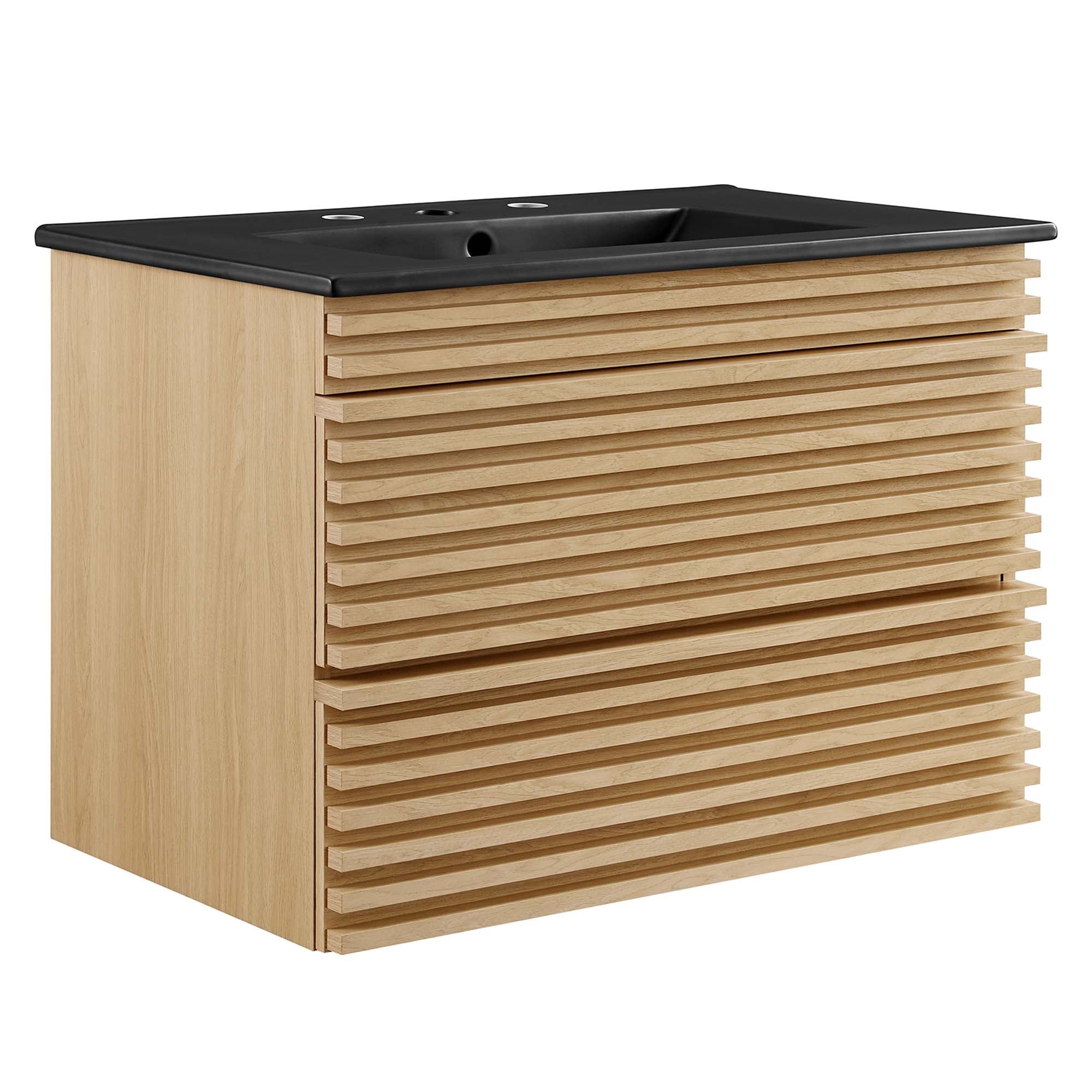 Render Wall-Mount Bathroom Vanity with Black Basin Included - EEI-5417-OAK-BLK