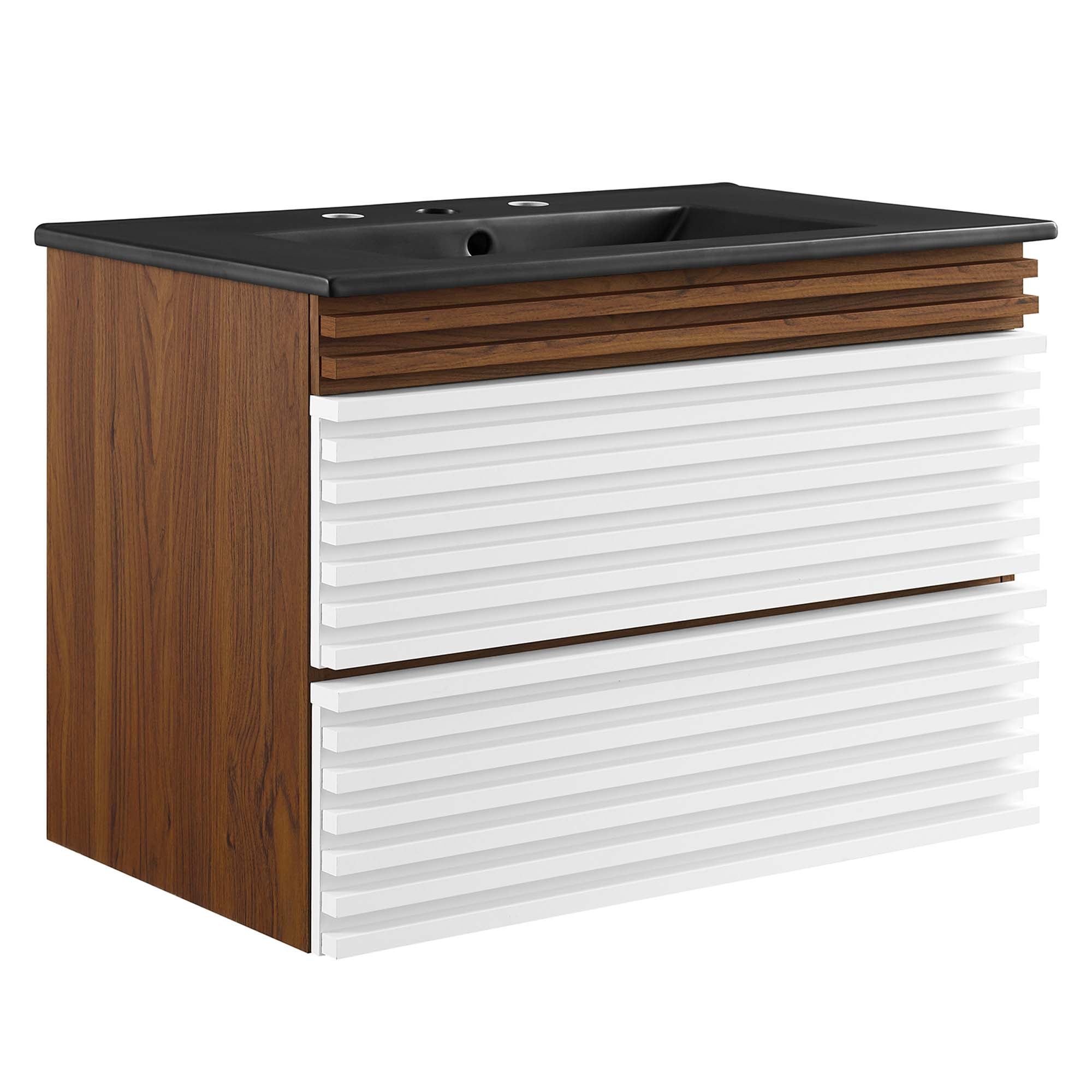 Render Wall-Mount Bathroom Vanity with Black Basin Included - EEI-5417-WHI-WAL-BLK
