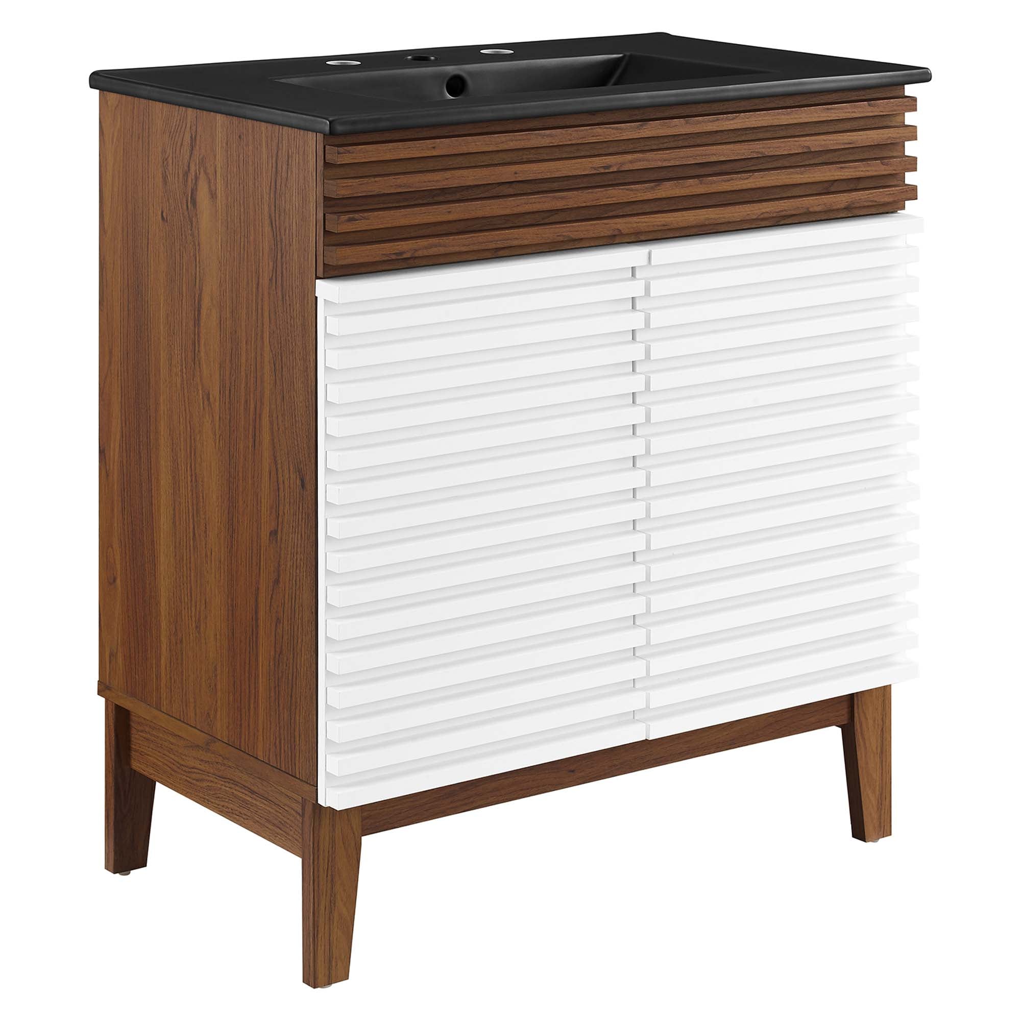 Render Bathroom Vanity with Black Basin Included - EEI-5418-WHI-WAL-BLK