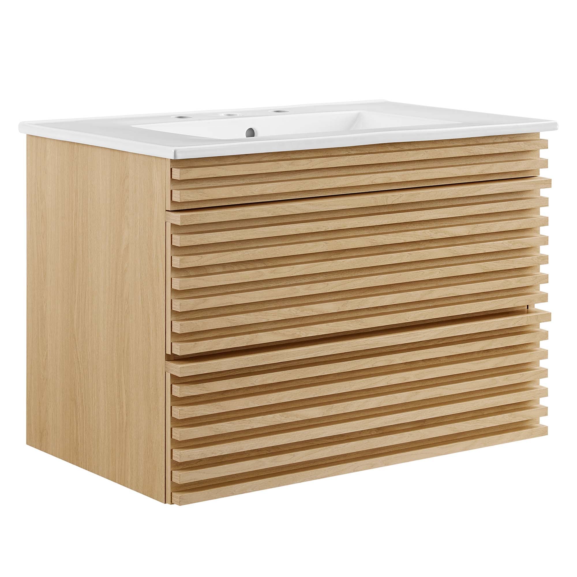 Render Wall-Mount Bathroom Vanity with White Basin Included - EEI-5421-OAK-WHI