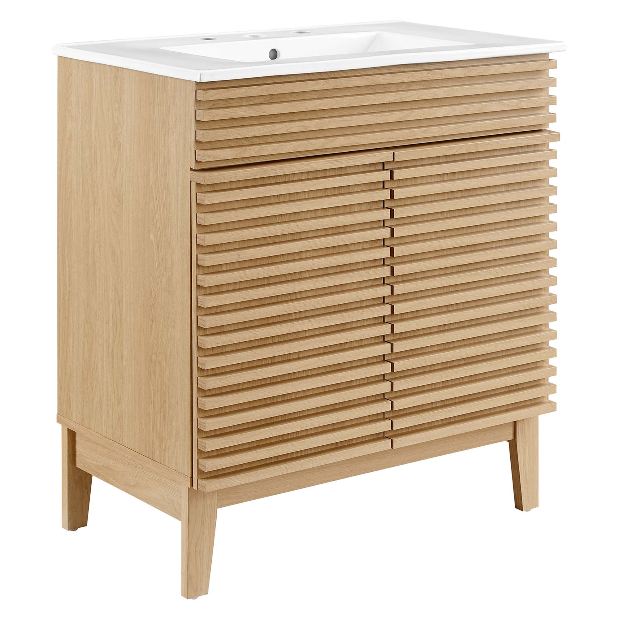 Render 30" and 36" Bathroom Vanities with White Basin Included - EEI-5422-OAK-WHI