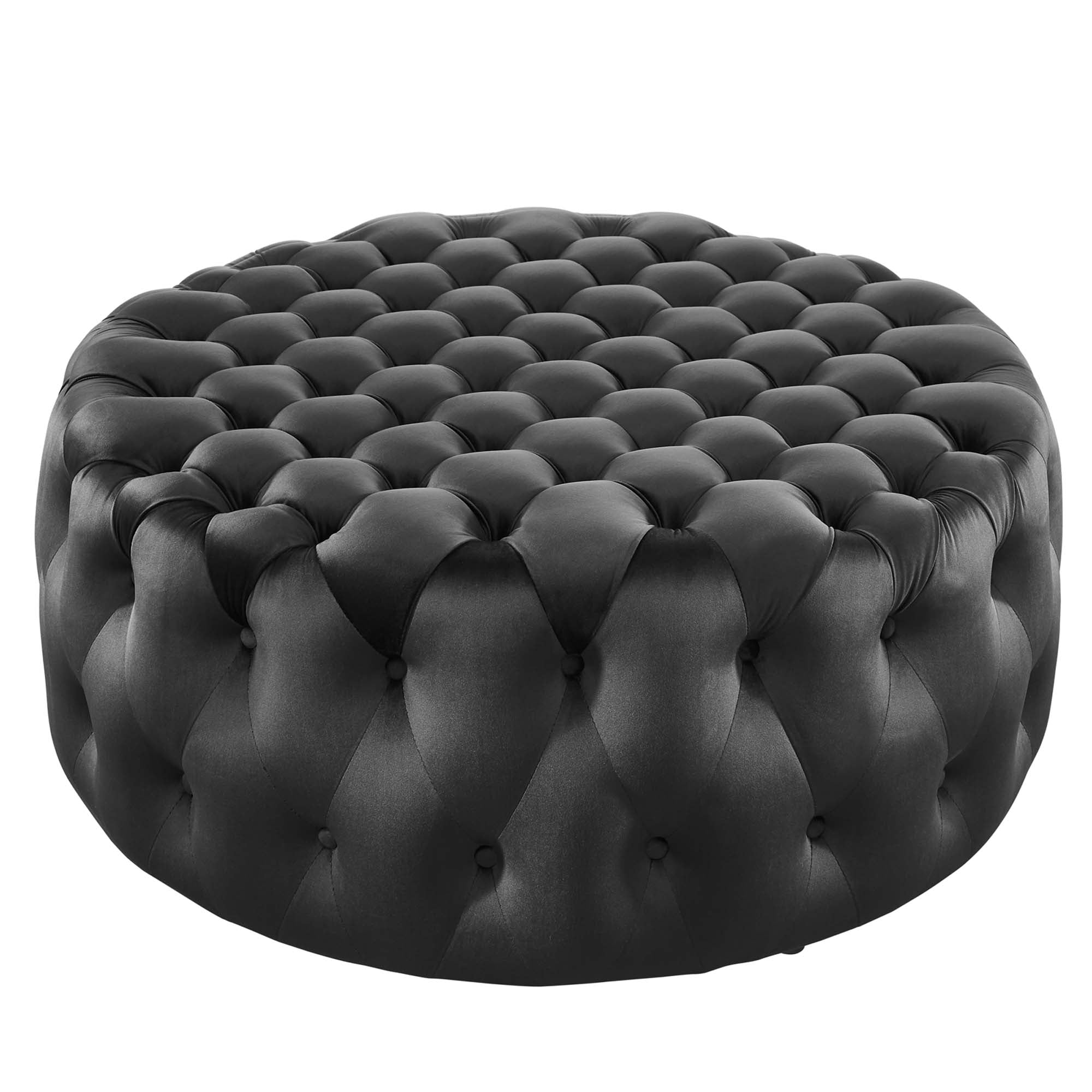 Amour Tufted Button Large Round Performance Velvet Ottoman - EEI-5469-BLK