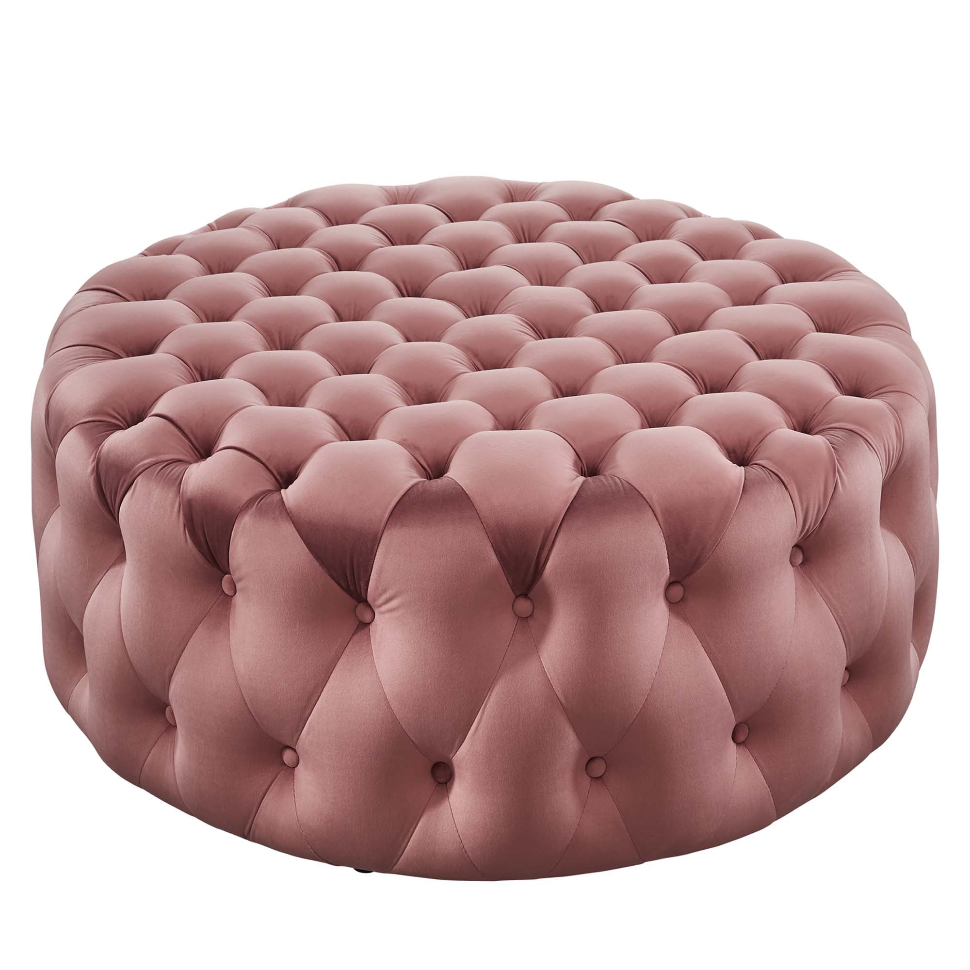 Amour Tufted Button Large Round Performance Velvet Ottoman - EEI-5469-DUS