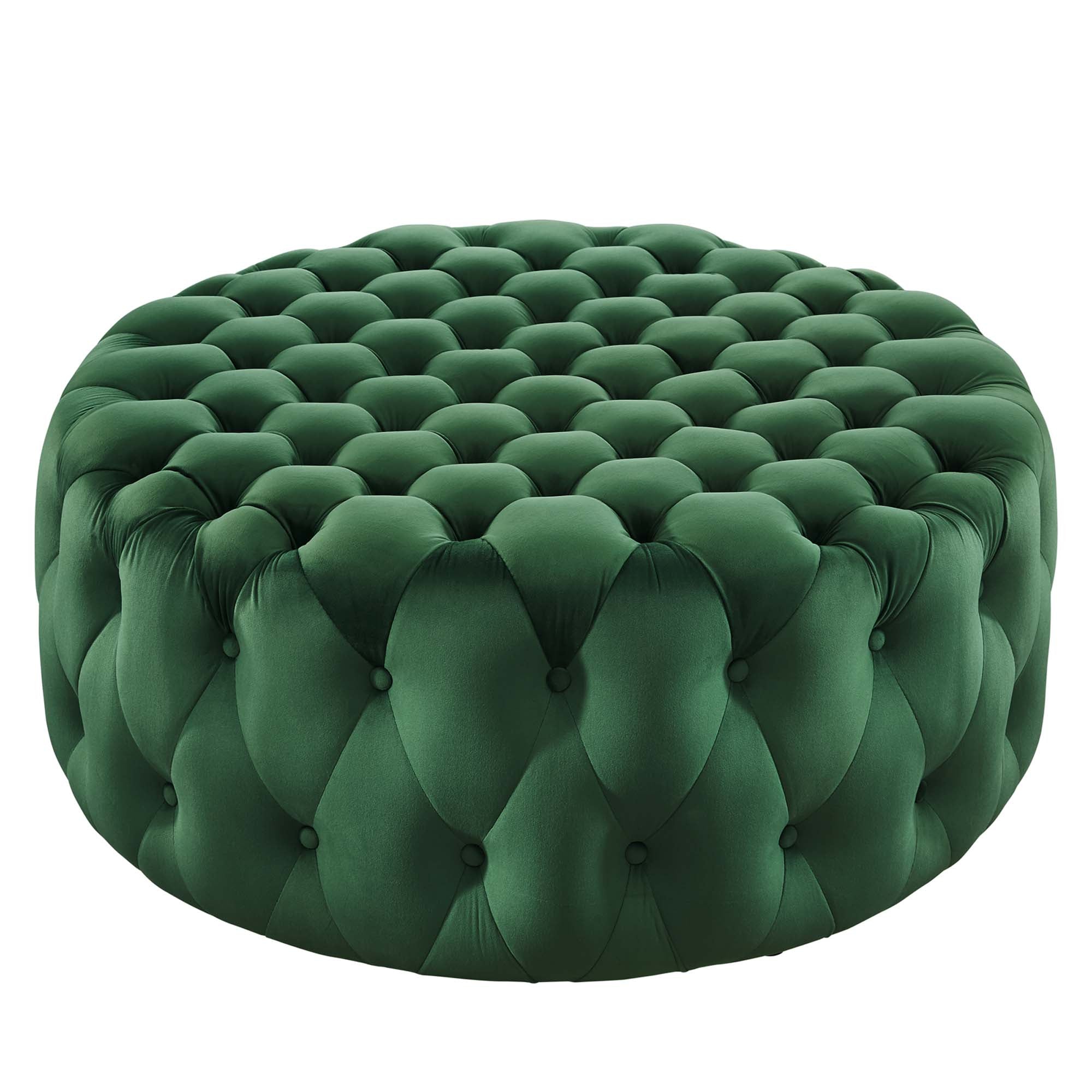 Amour Tufted Button Large Round Performance Velvet Ottoman - EEI-5469-EME