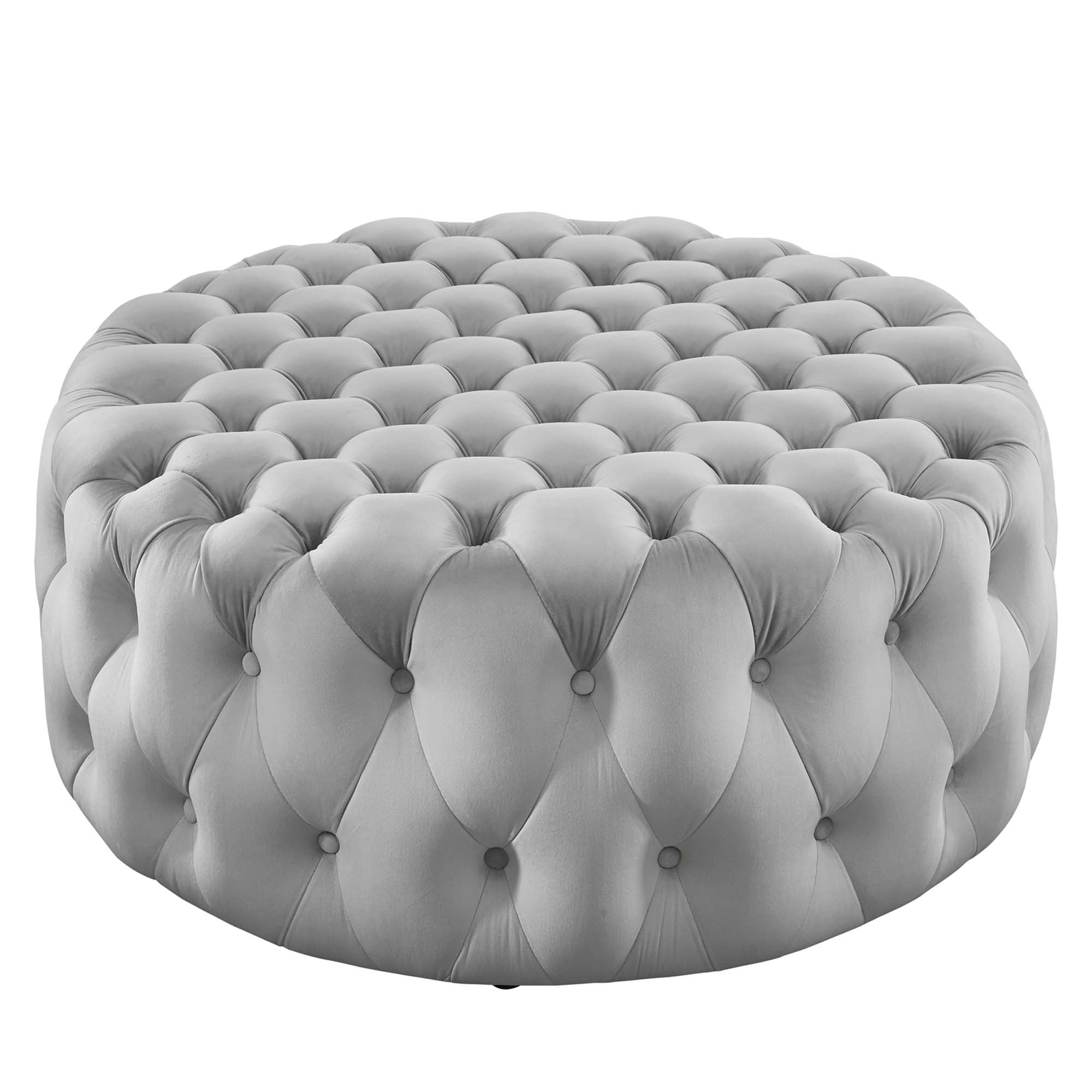 Amour Tufted Button Large Round Performance Velvet Ottoman - EEI-5469-LGR