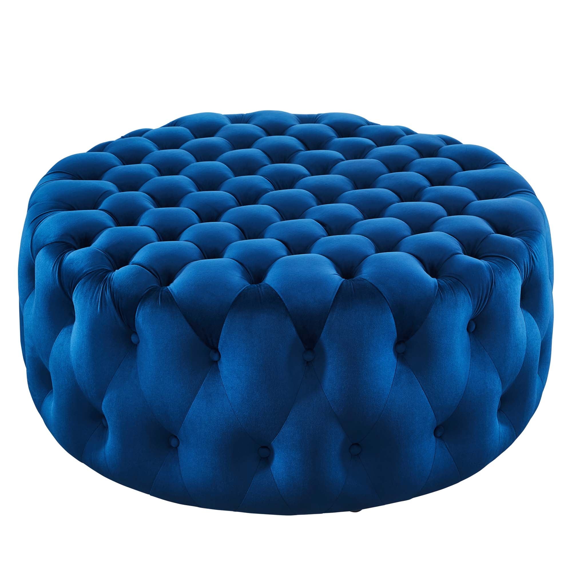 Amour Tufted Button Large Round Performance Velvet Ottoman - EEI-5469-NAV