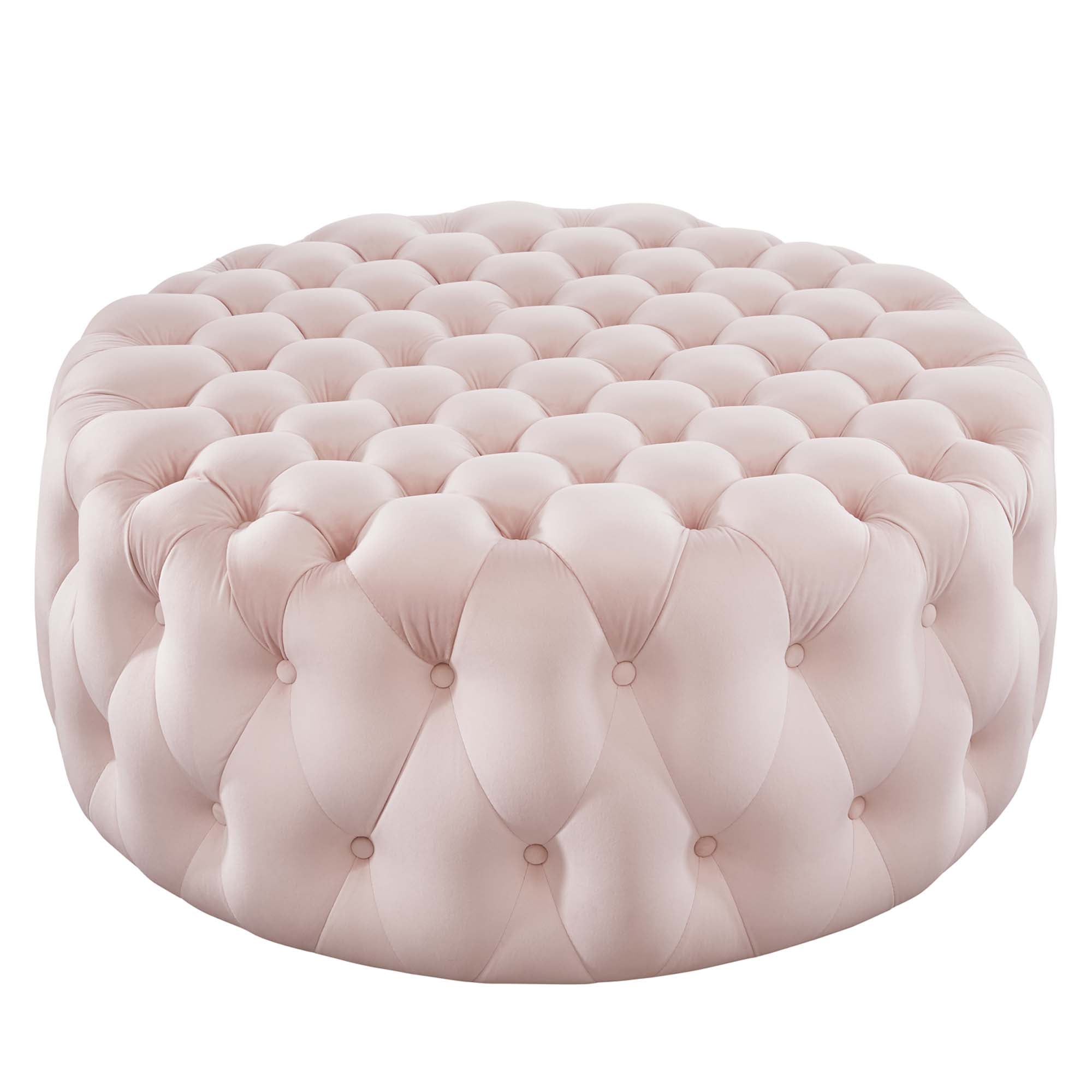 Amour Tufted Button Large Round Performance Velvet Ottoman - EEI-5469-PNK