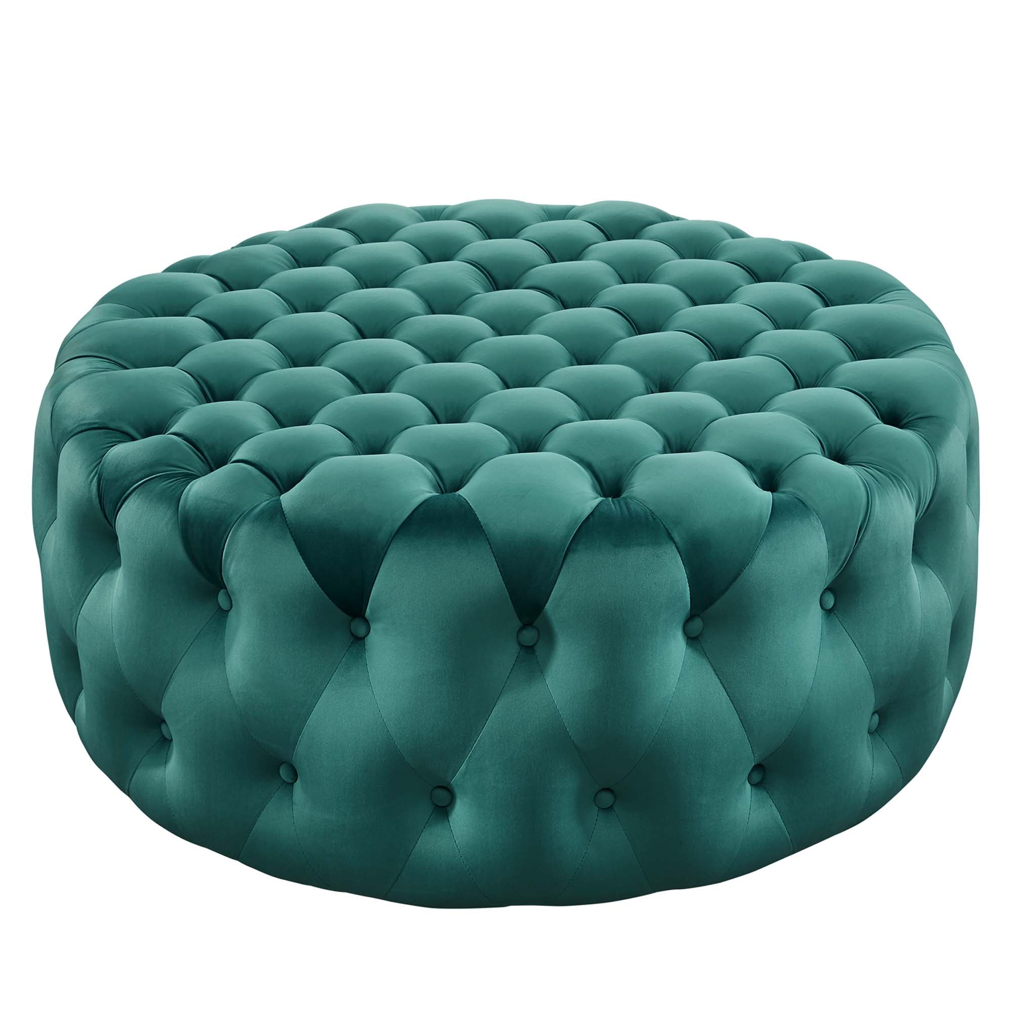 Amour Tufted Button Large Round Performance Velvet Ottoman - EEI-5469-TEA