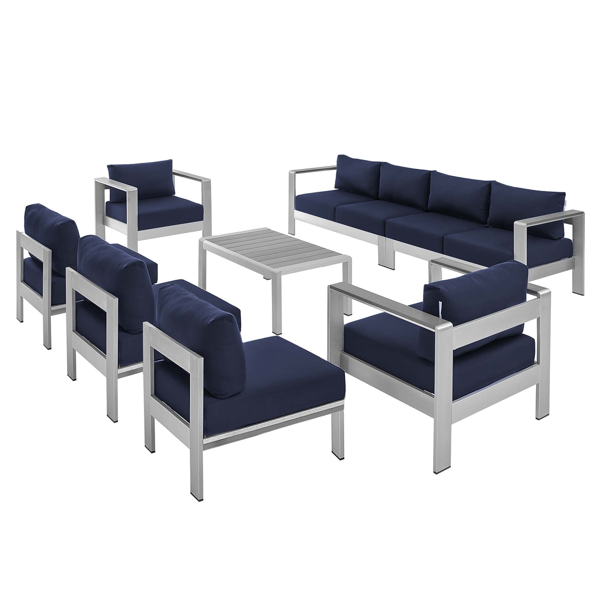 outdoor 8 Piece Sunbrella® Fabric Outdoor Patio Aluminum Sectional Sofa Set