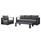 Tahoe 3-Piece Outdoor Patio Powder-Coated Aluminum Set - EEI-5748-GRY-CHA