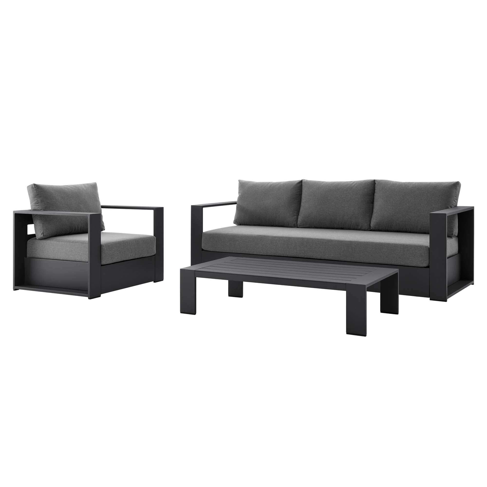 Tahoe 3-Piece Outdoor Patio Powder-Coated Aluminum Set - EEI-5748-GRY-CHA