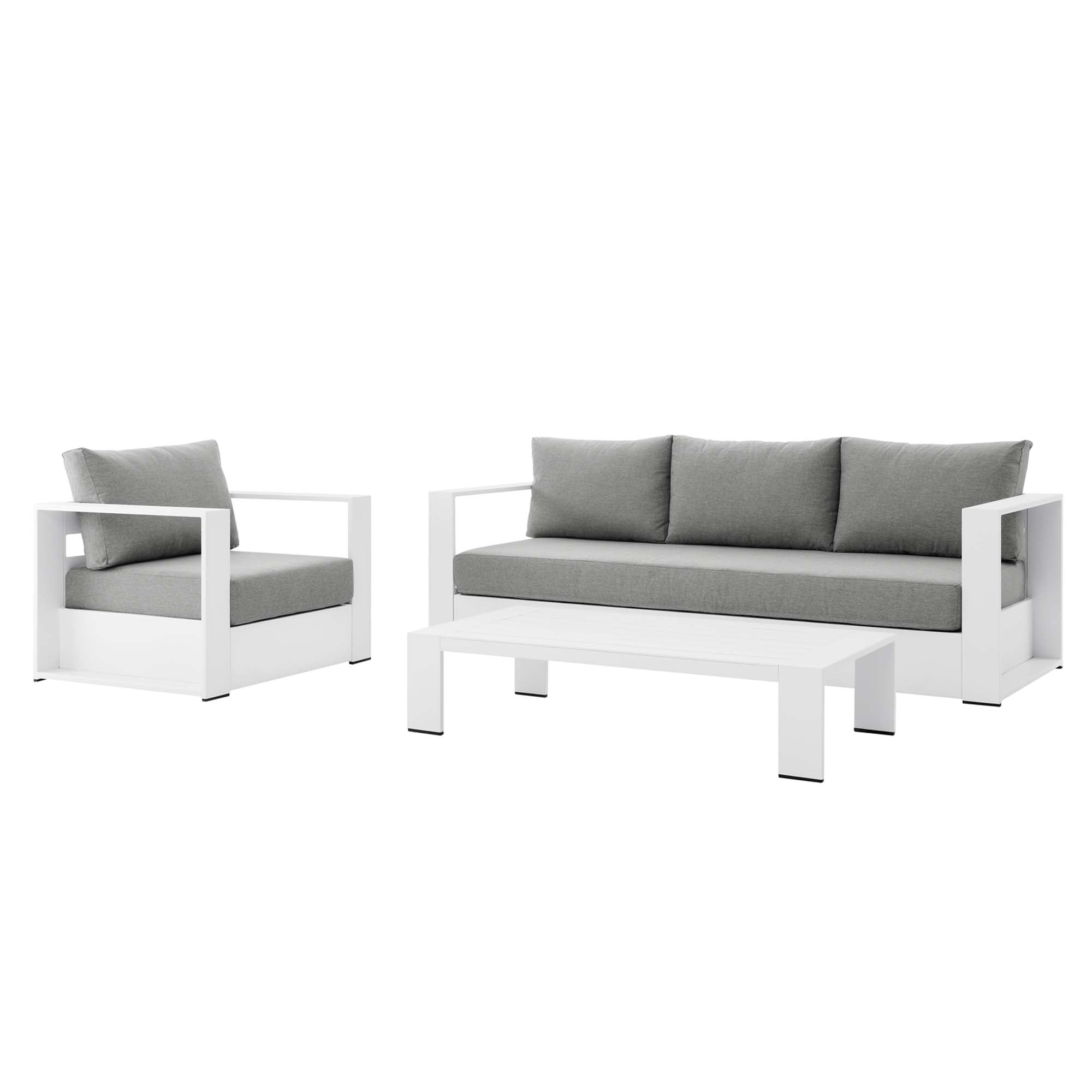Tahoe 3-Piece Outdoor Patio Powder-Coated Aluminum Set - EEI-5748-WHI-GRY