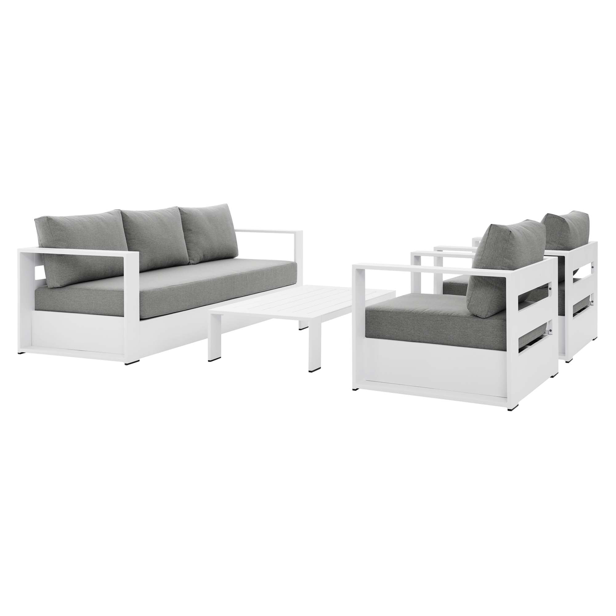 Tahoe 4-Piece Outdoor Patio Powder-Coated Aluminum Set - EEI-5749-WHI-GRY