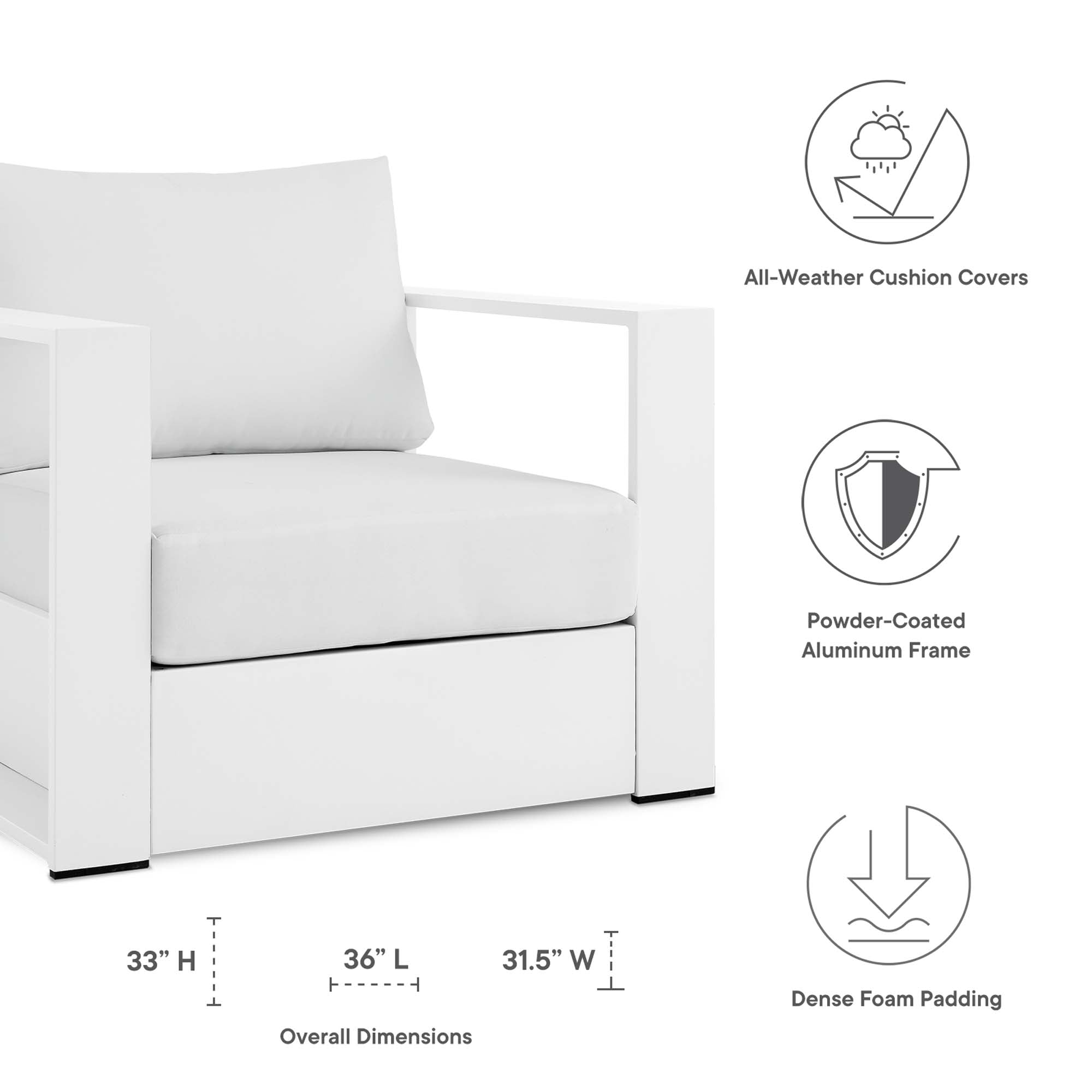 modern 2-Piece Outdoor Patio Powder-Coated Aluminum Armchair Set