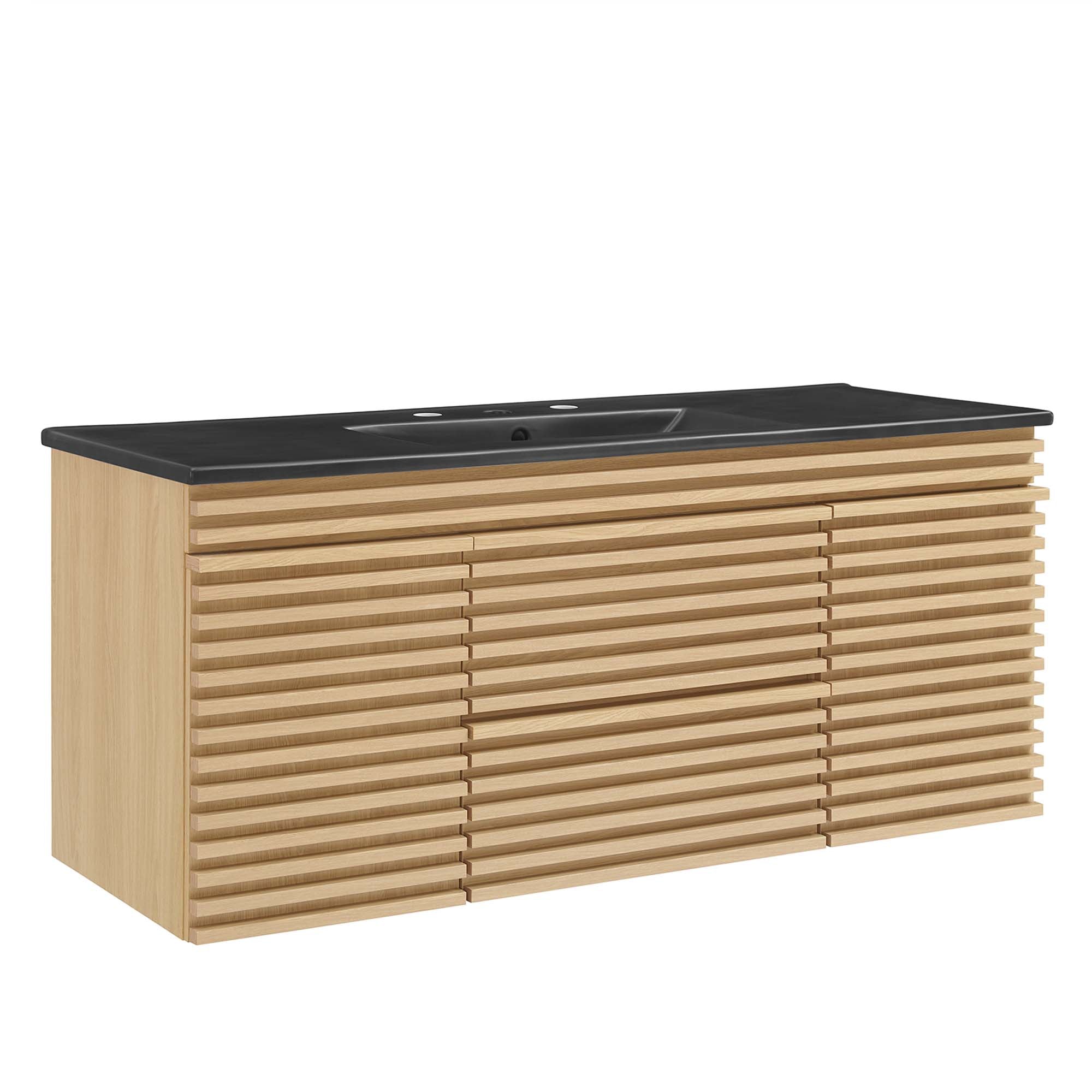 Render 48" Wall-Mount Bathroom Vanity Basin Included - EEI-5801-OAK-BLK