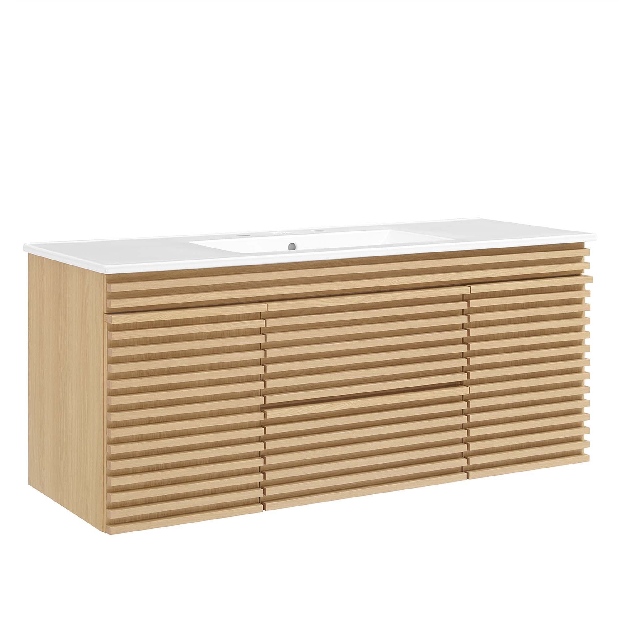 Render 48" Wall-Mount Bathroom Vanity Basin Included - EEI-5801-OAK-WHI