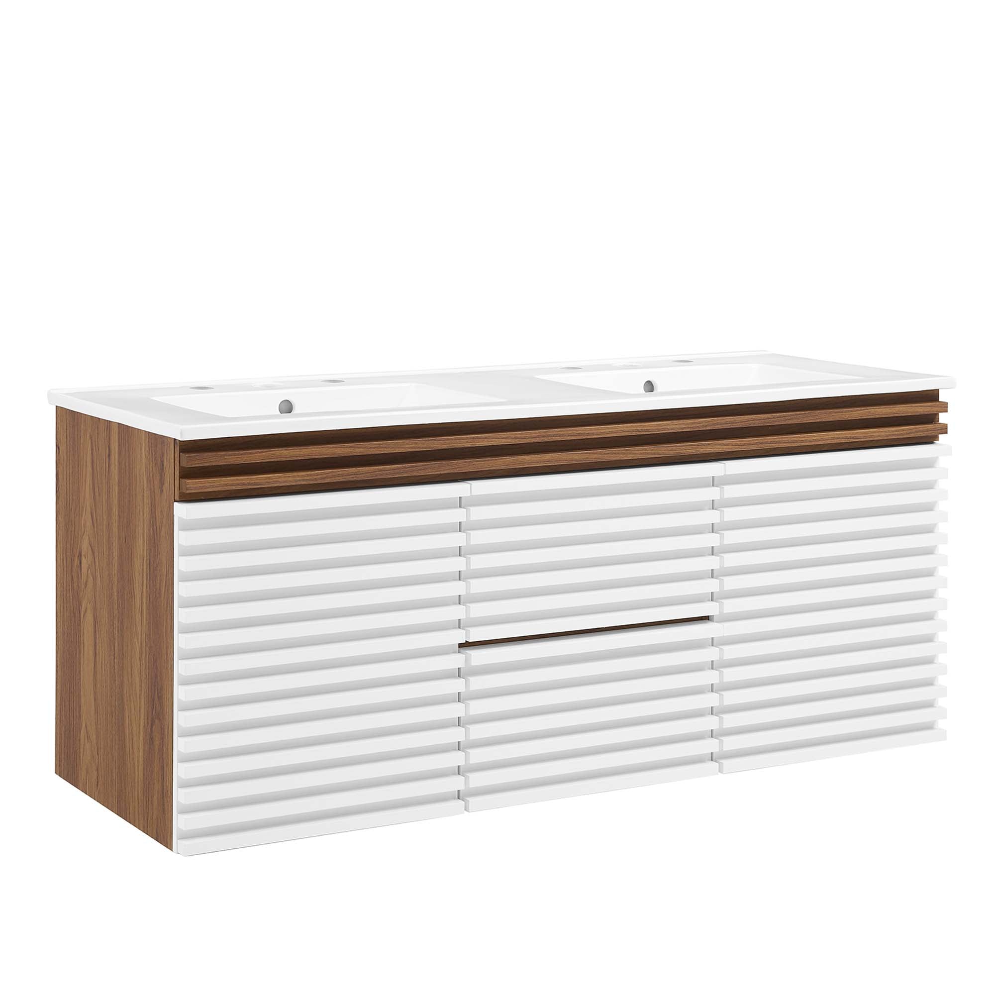 Render 48" Wall-Mount Bathroom Vanity Basin Included - EEI-5802-WHI-WAL-WHI