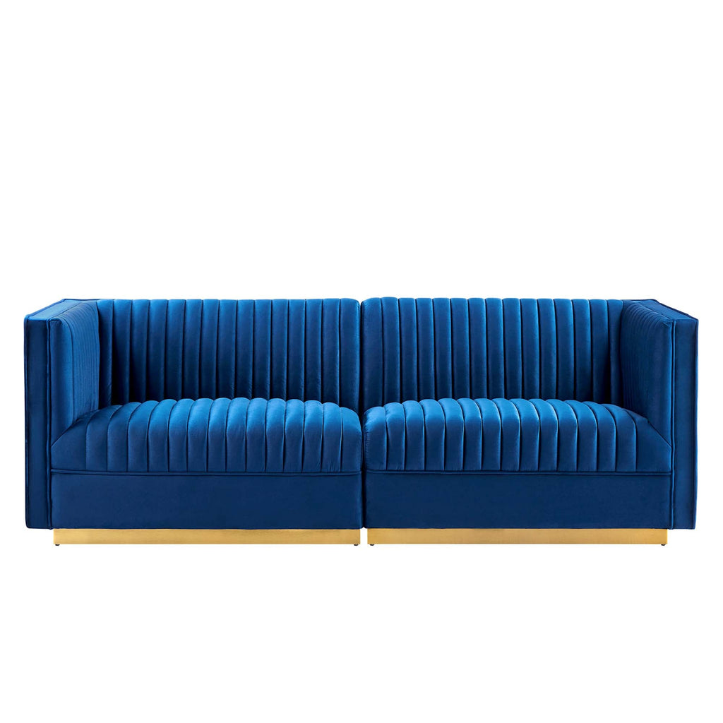 Sanguine 7-Piece Channel Tufted Performance Velvet Right-Facing Modular Sectional Sofa