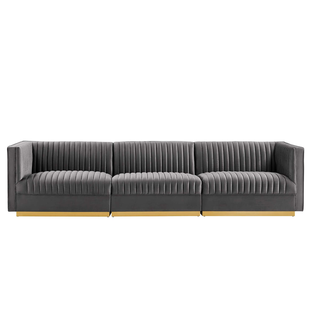 Sanguine 7-Piece Channel Tufted Performance Velvet Right-Facing Modular Sectional Sofa