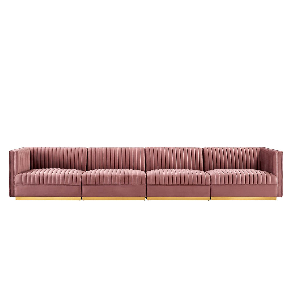 Sanguine 7-Piece Channel Tufted Performance Velvet Right-Facing Modular Sectional Sofa