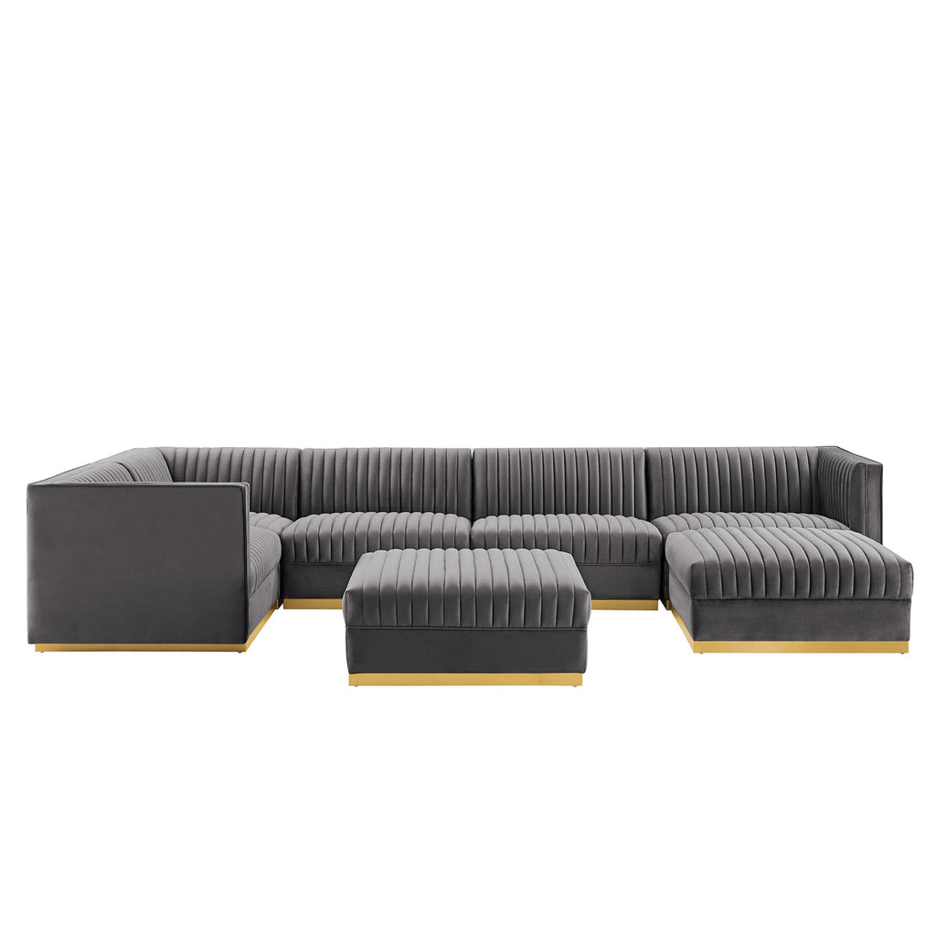 Sanguine 7-Piece Channel Tufted Performance Velvet Right-Facing Modular Sectional Sofa