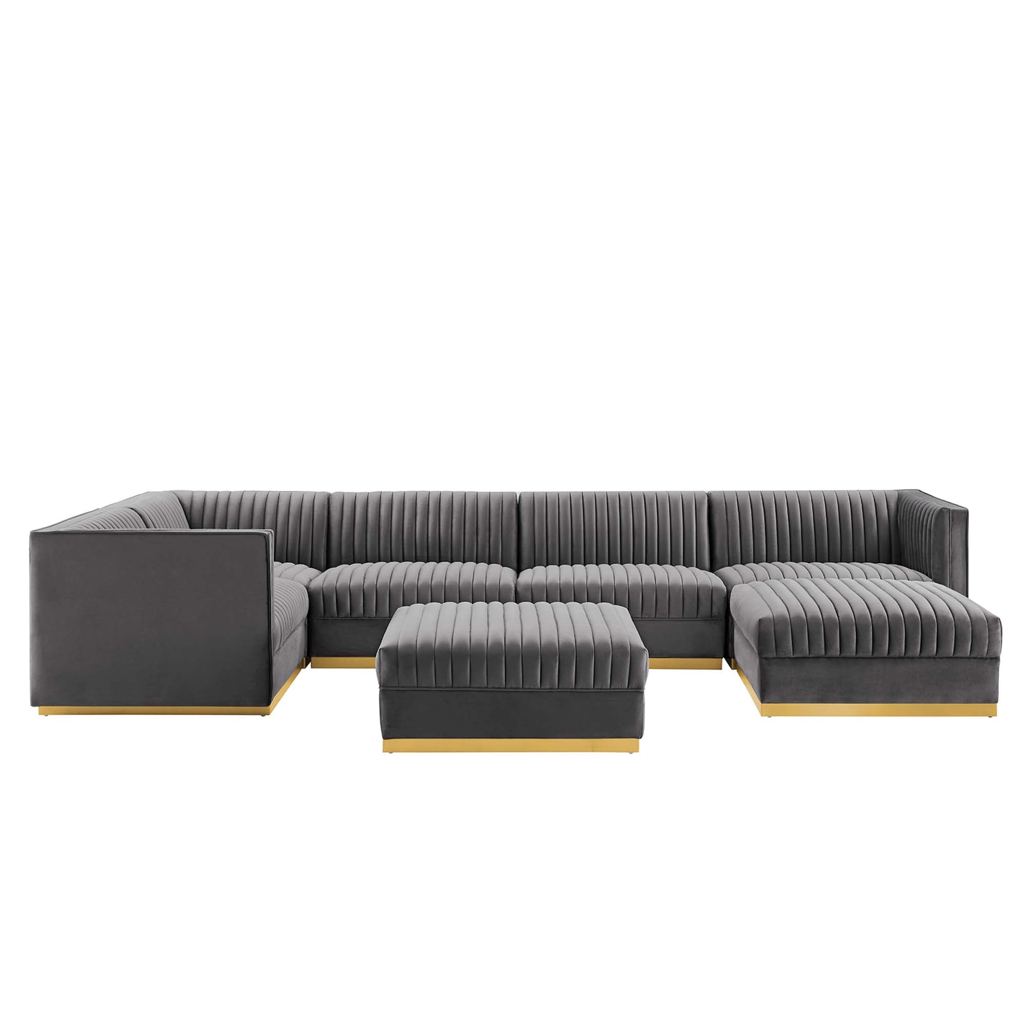 Sanguine 7-Piece Channel Tufted Performance Velvet Right-Facing Modular Sectional Sofa
