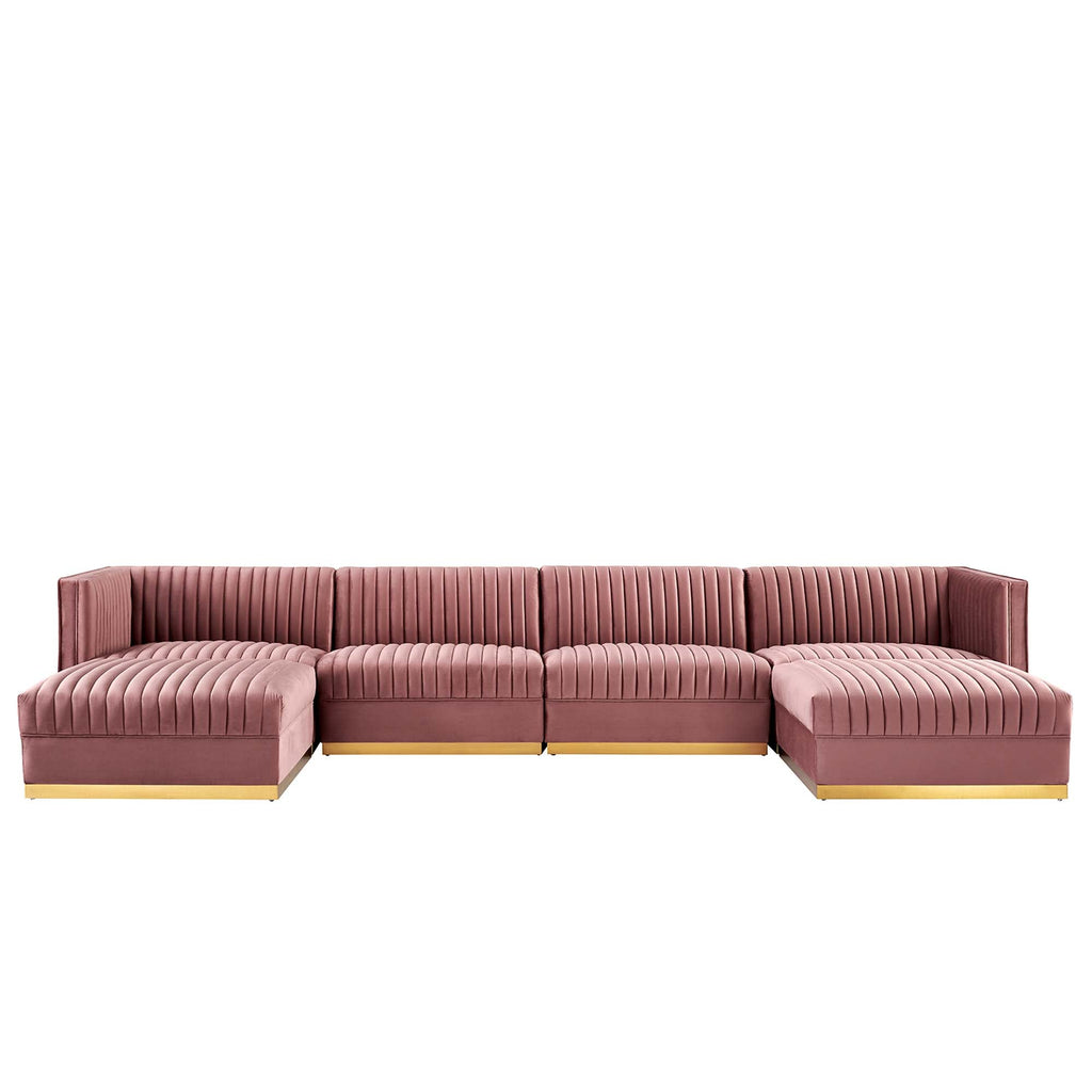 Sanguine 7-Piece Channel Tufted Performance Velvet Right-Facing Modular Sectional Sofa