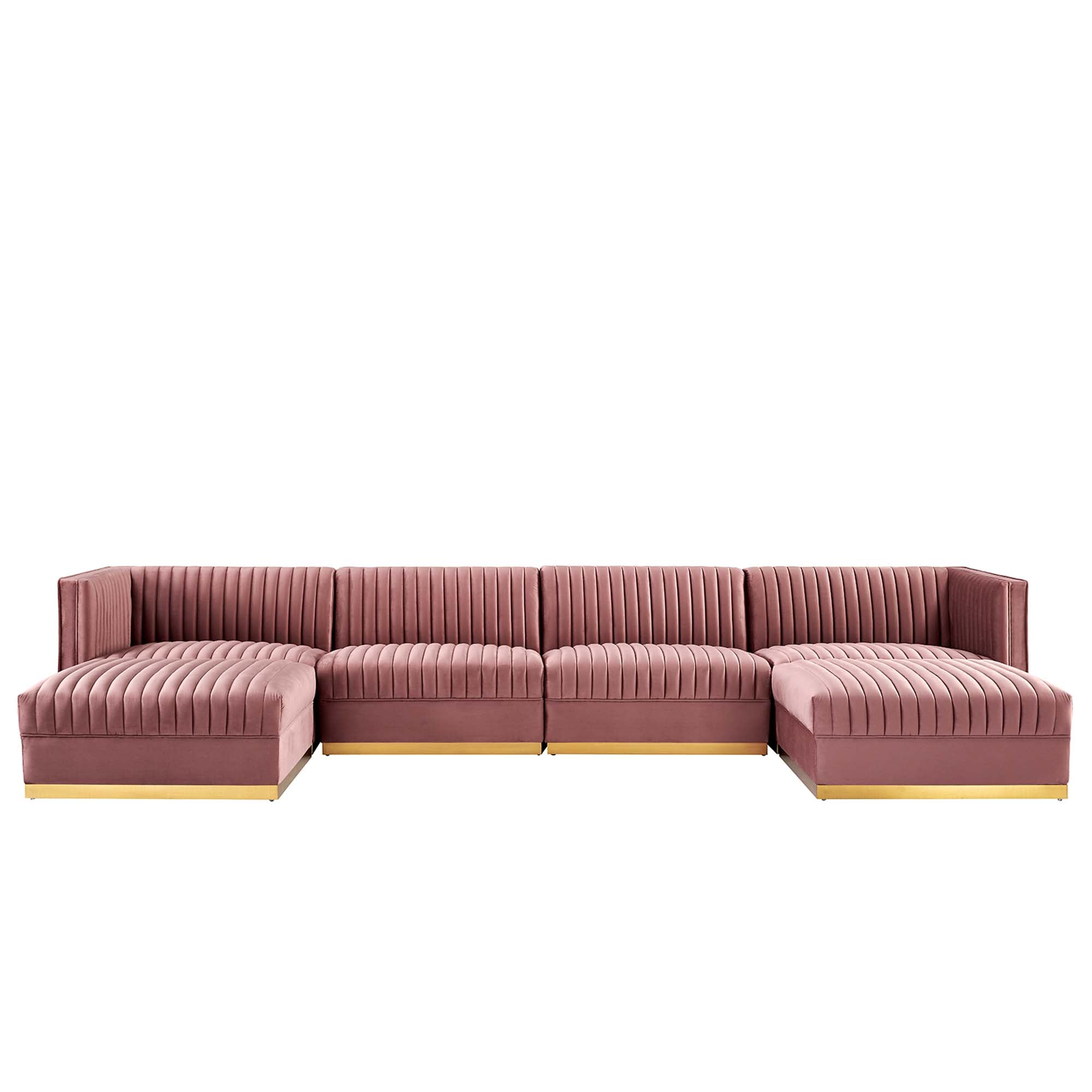 Sanguine 7-Piece Channel Tufted Performance Velvet Right-Facing Modular Sectional Sofa