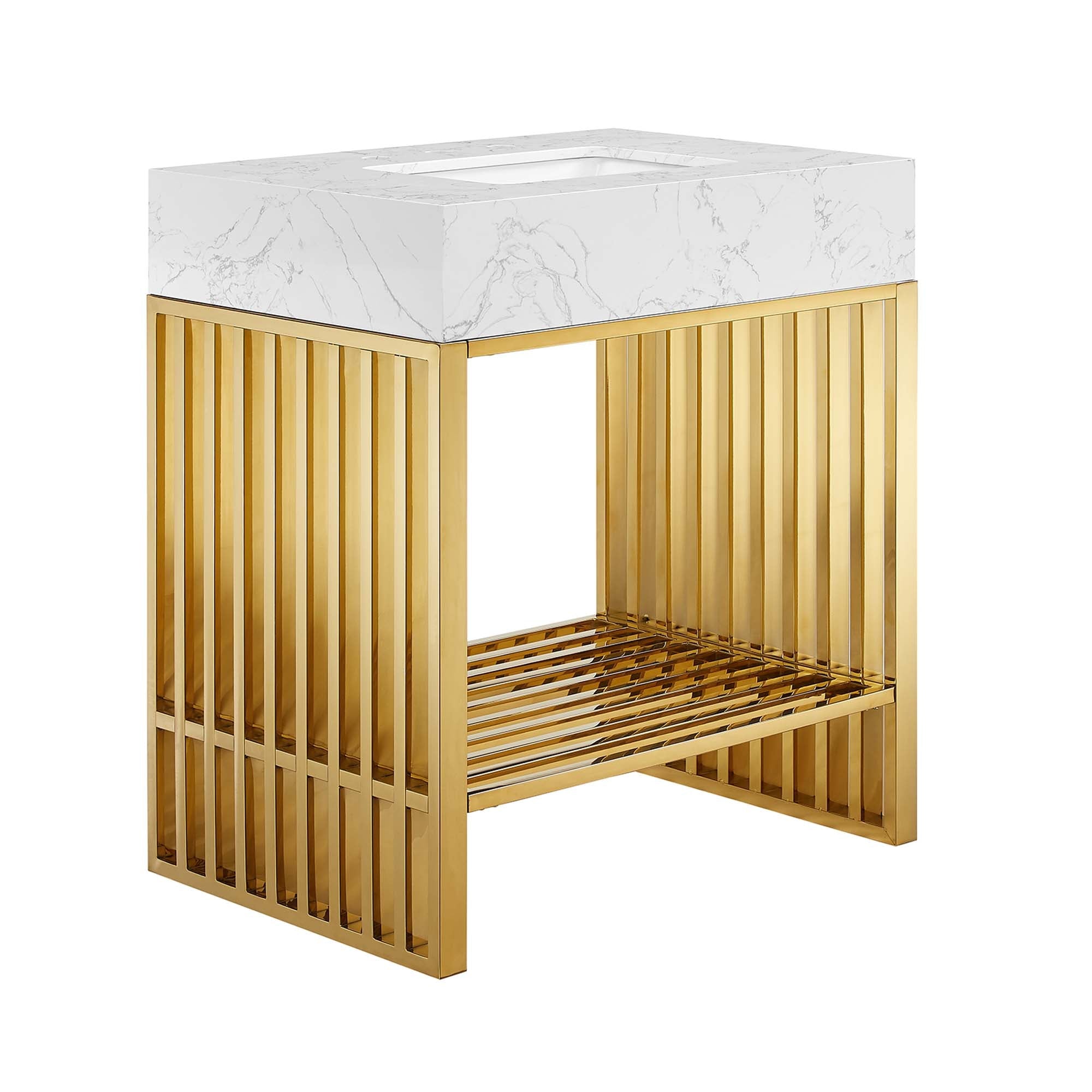 Gridiron Bathroom Vanity Basin Included - EEI-6105-WHI-GLD