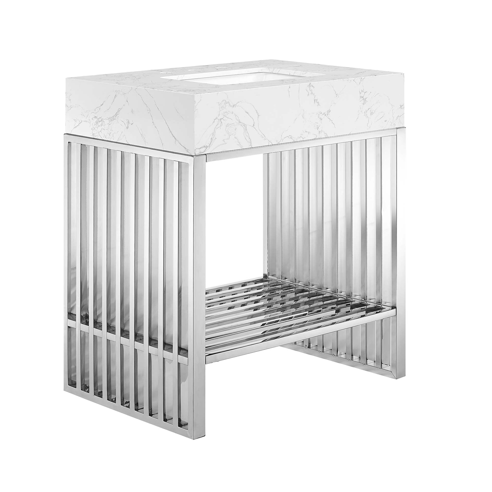 Gridiron Bathroom Vanity Basin Included - EEI-6105-WHI-SLV