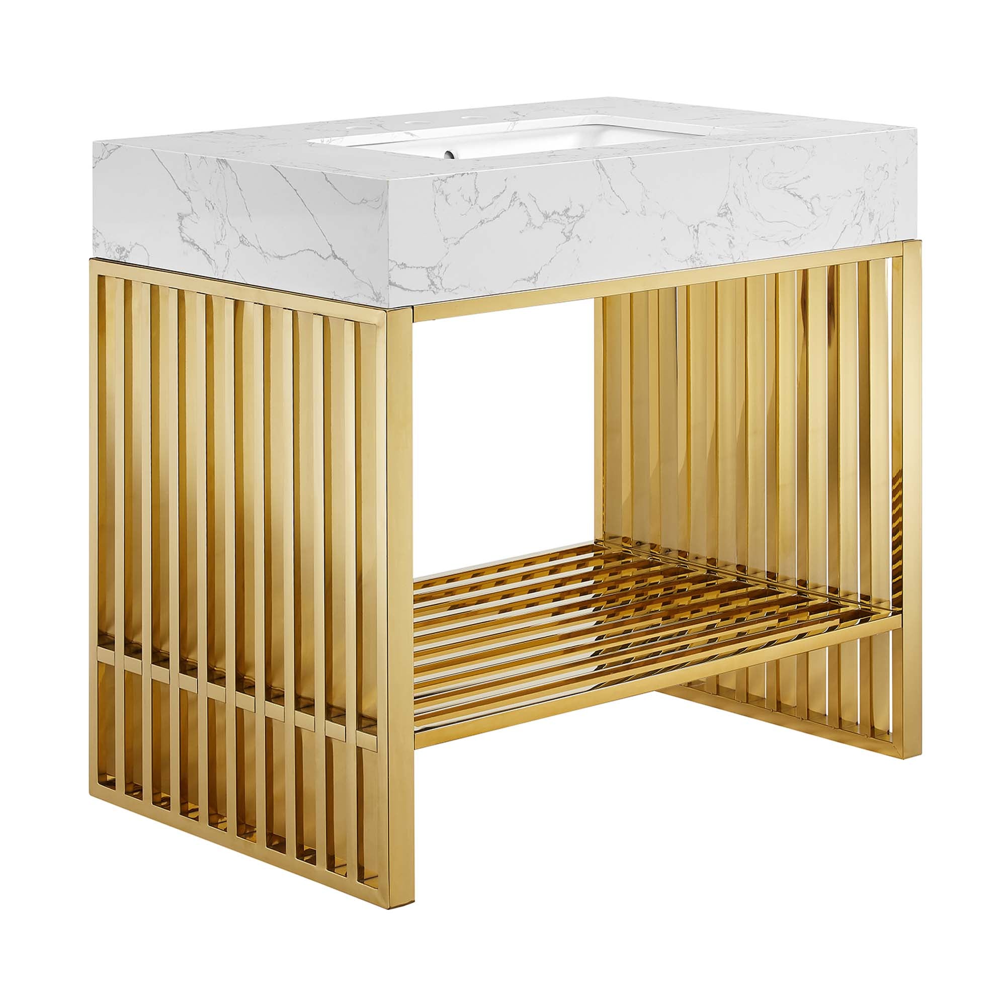 Gridiron Bathroom Vanity Basin Included - EEI-6107-WHI-GLD