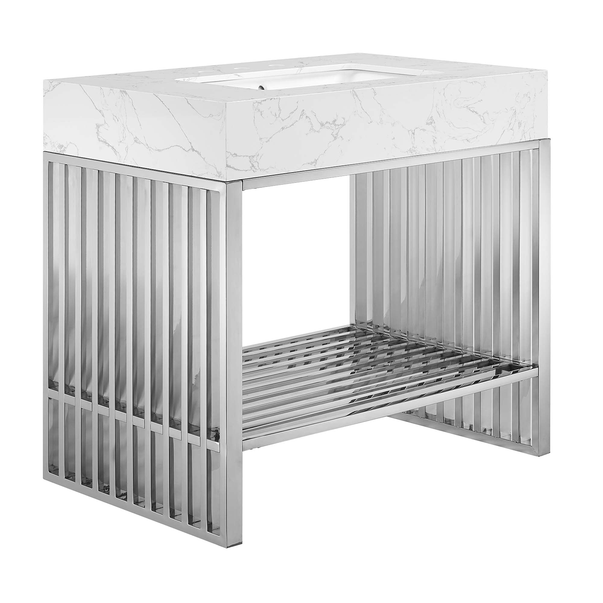 Gridiron Bathroom Vanity Basin Included - EEI-6107-WHI-SLV