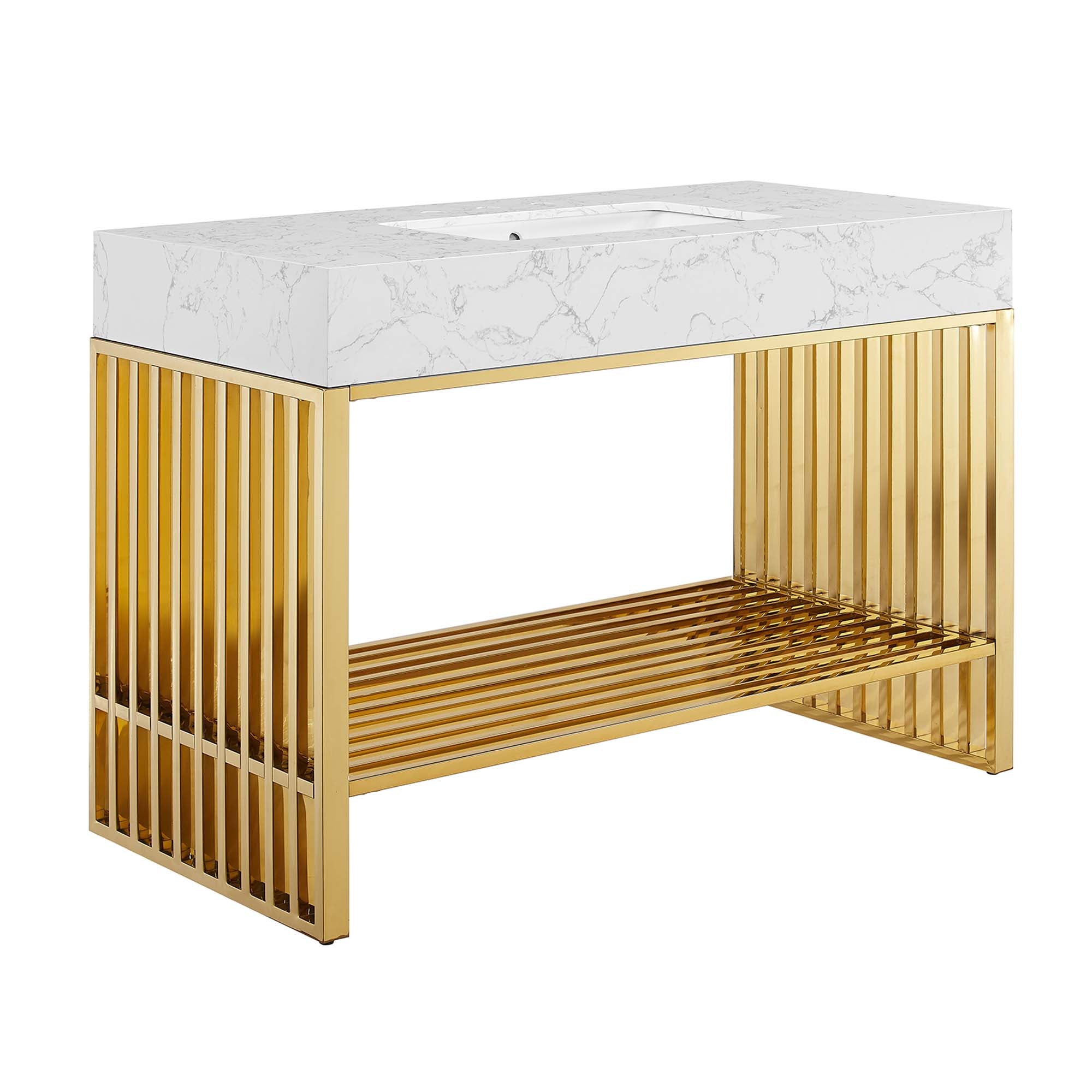Gridiron Bathroom Vanity Basin Included - EEI-6109-WHI-GLD