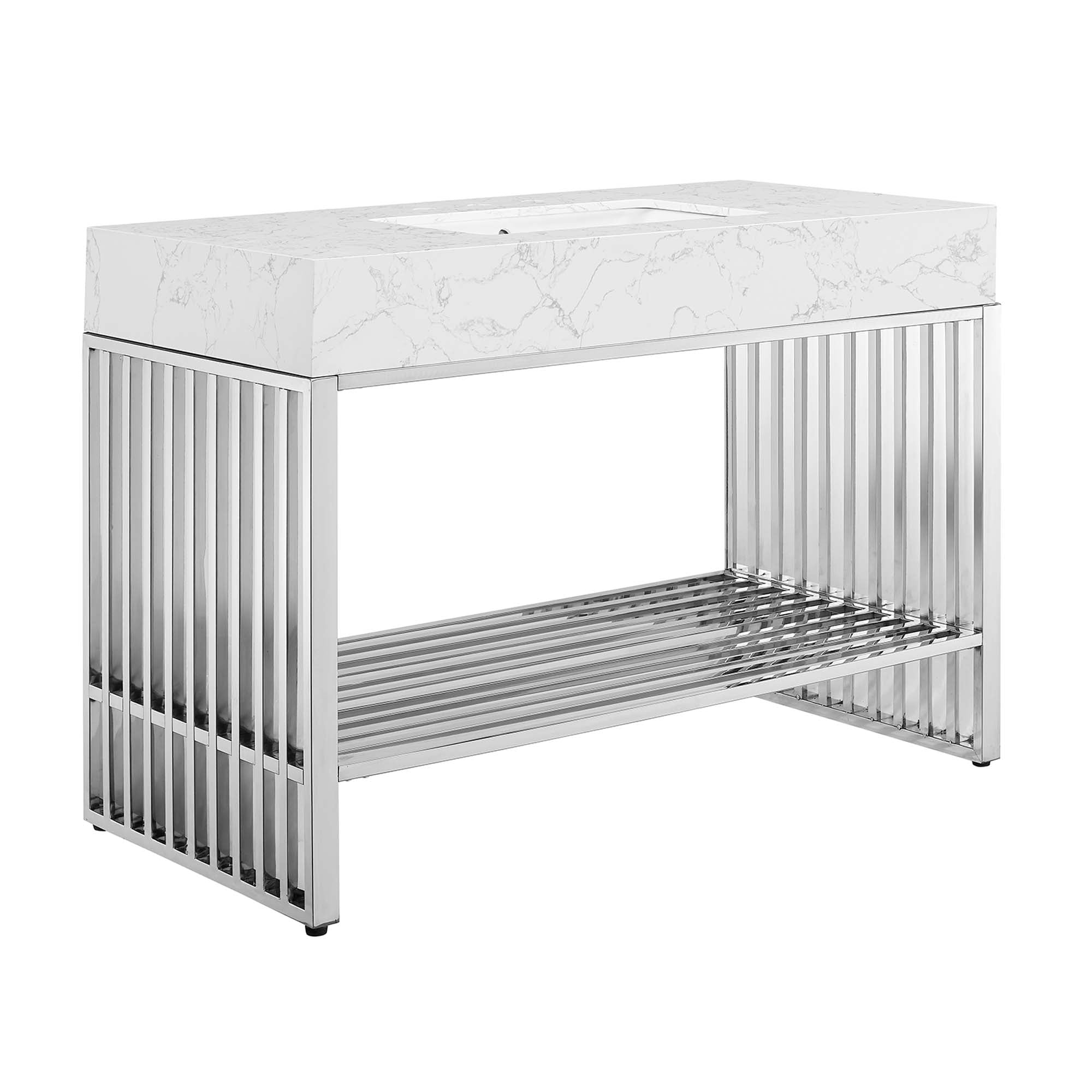 Gridiron Bathroom Vanity Basin Included - EEI-6109-WHI-SLV