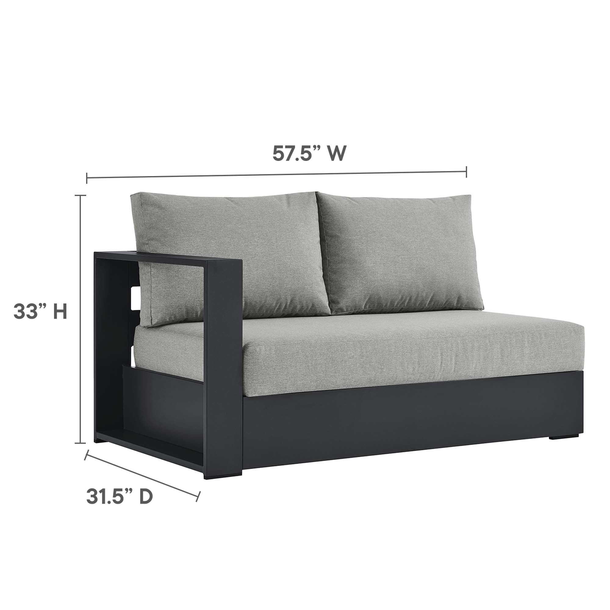 modern Outdoor Patio Powder-Coated Aluminum Modular Left-Facing Loveseat