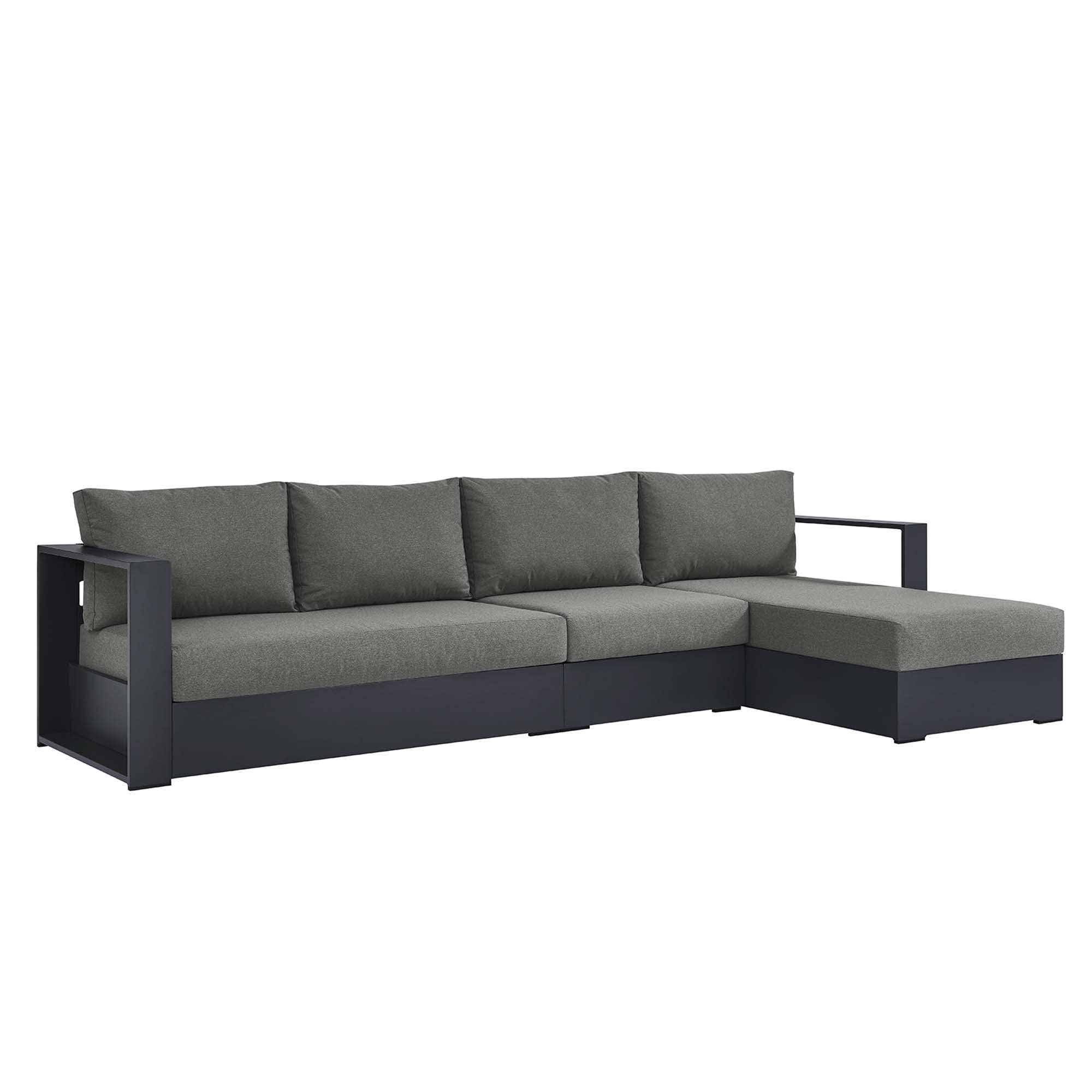modern 3-Piece Outdoor Patio Powder-Coated Aluminum Right-Facing Chaise Sectional Sofa Set