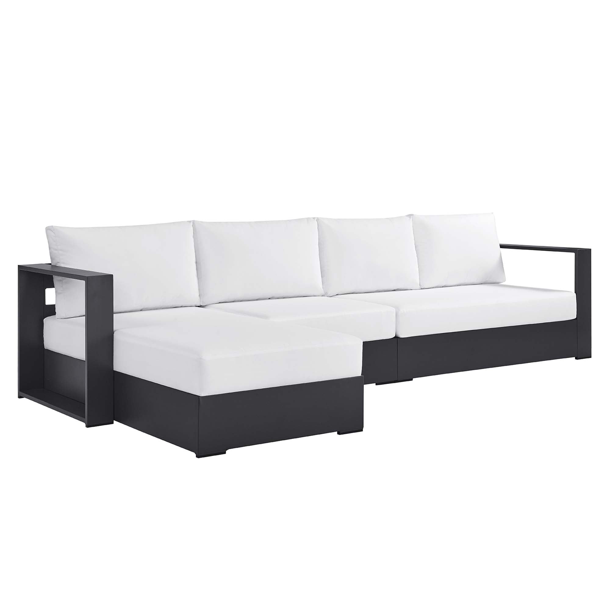 modern 3-Piece Outdoor Patio Powder-Coated Aluminum Left-Facing Chaise Sectional Sofa Set