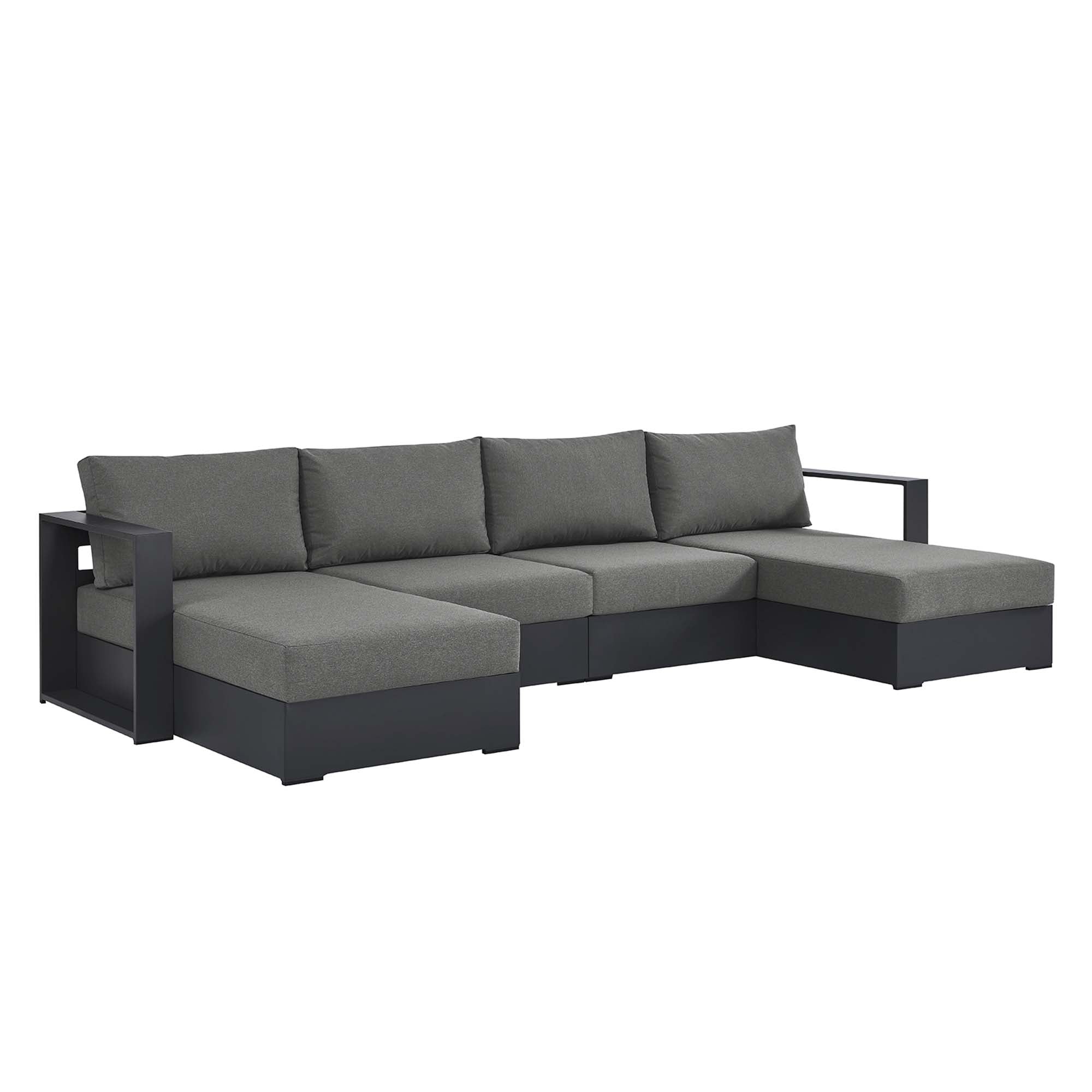 modern 4-Piece Outdoor Patio Powder-Coated Aluminum Sectional Sofa Set