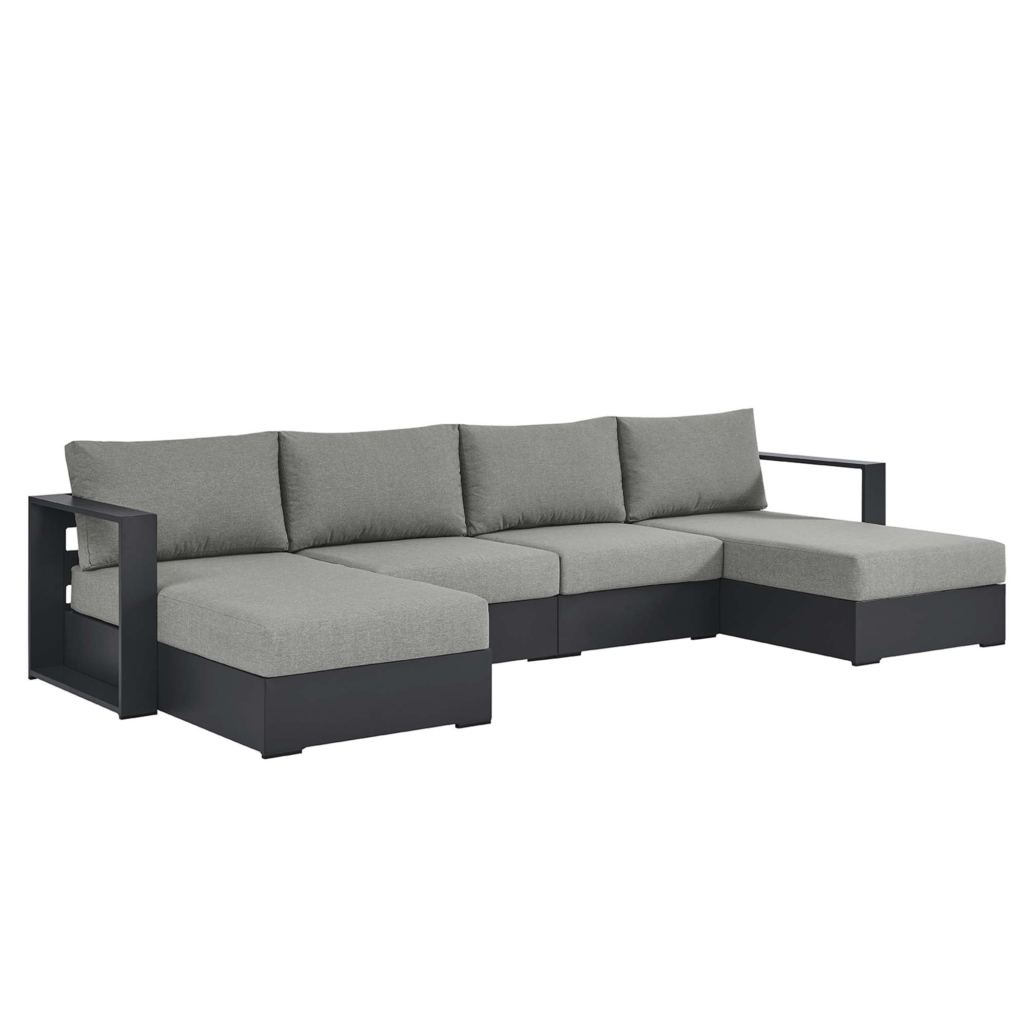 modern 4-Piece Outdoor Patio Powder-Coated Aluminum Sectional Sofa Set