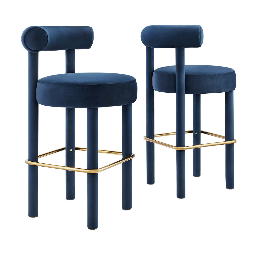 Toulouse Performance Velvet Bar Stool Set of 2 — EEI-6710-MID-GLD