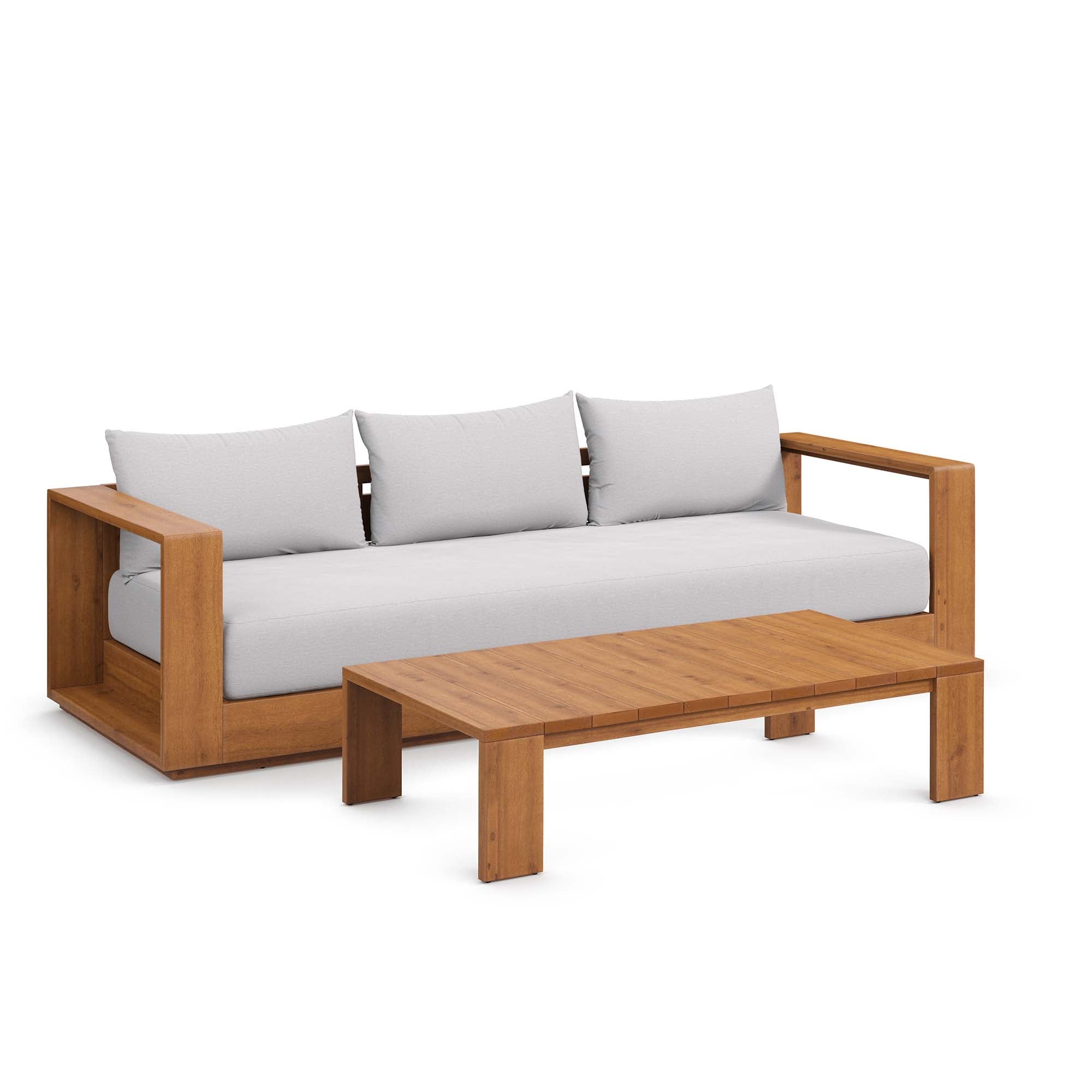 Tahoe 2-Piece Outdoor Patio Acacia Wood Sofa and Coffee Table Set - EEI-6799-NAT-LGR