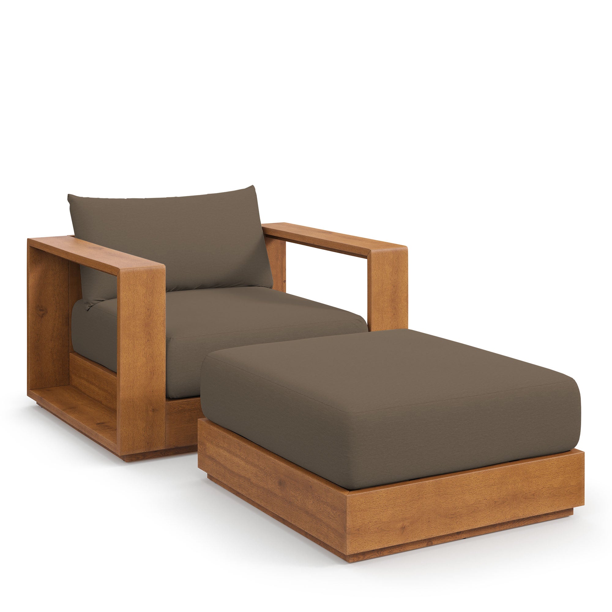 modern 2-Piece Outdoor Patio Acacia Wood Armchair and Ottoman Set