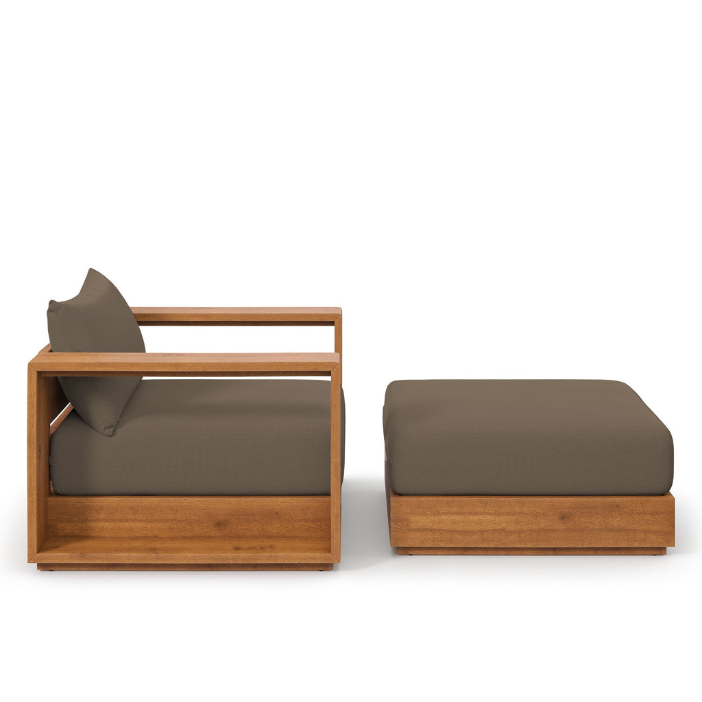 modern 2-Piece Outdoor Patio Acacia Wood Armchair and Ottoman Set
