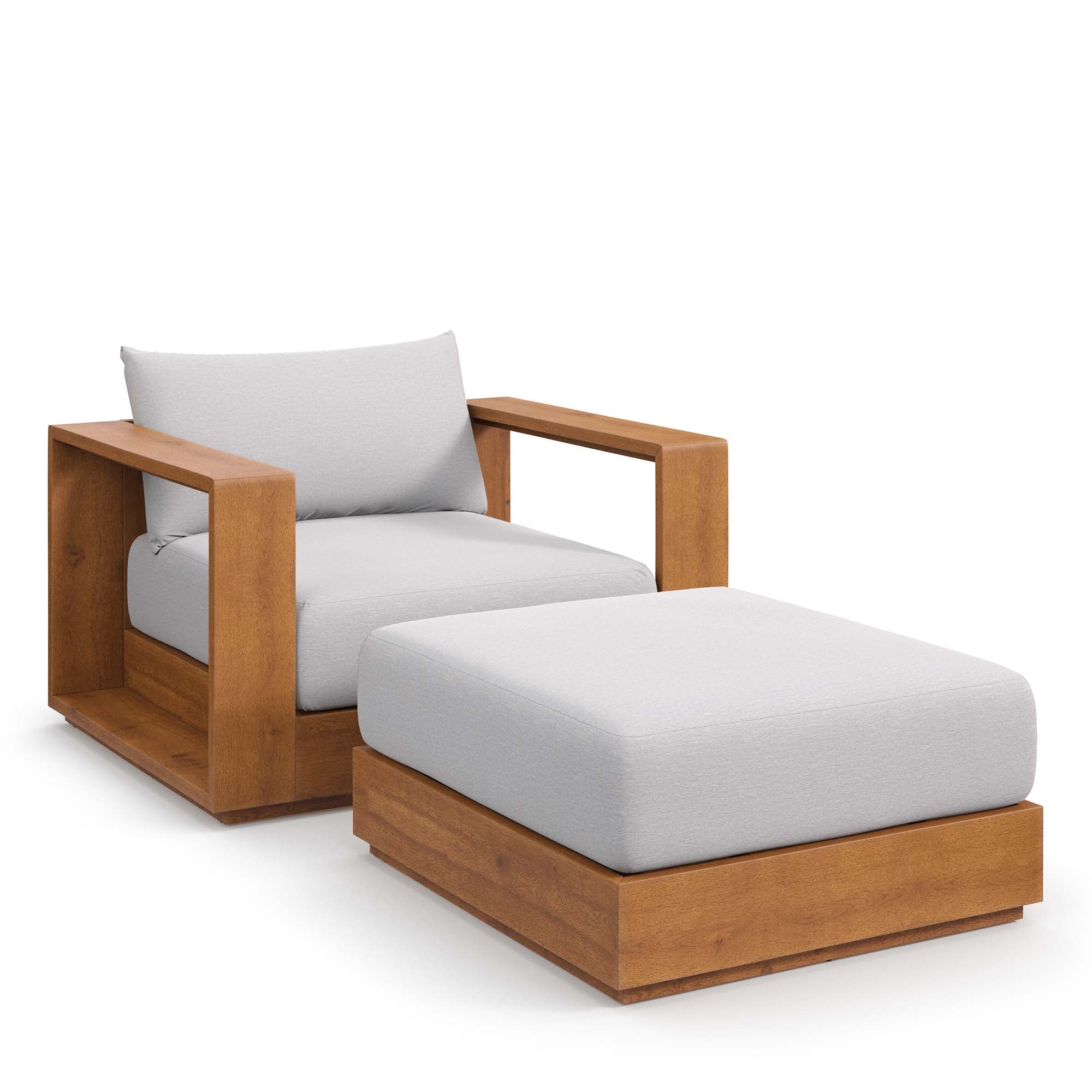 modern 2-Piece Outdoor Patio Acacia Wood Armchair and Ottoman Set