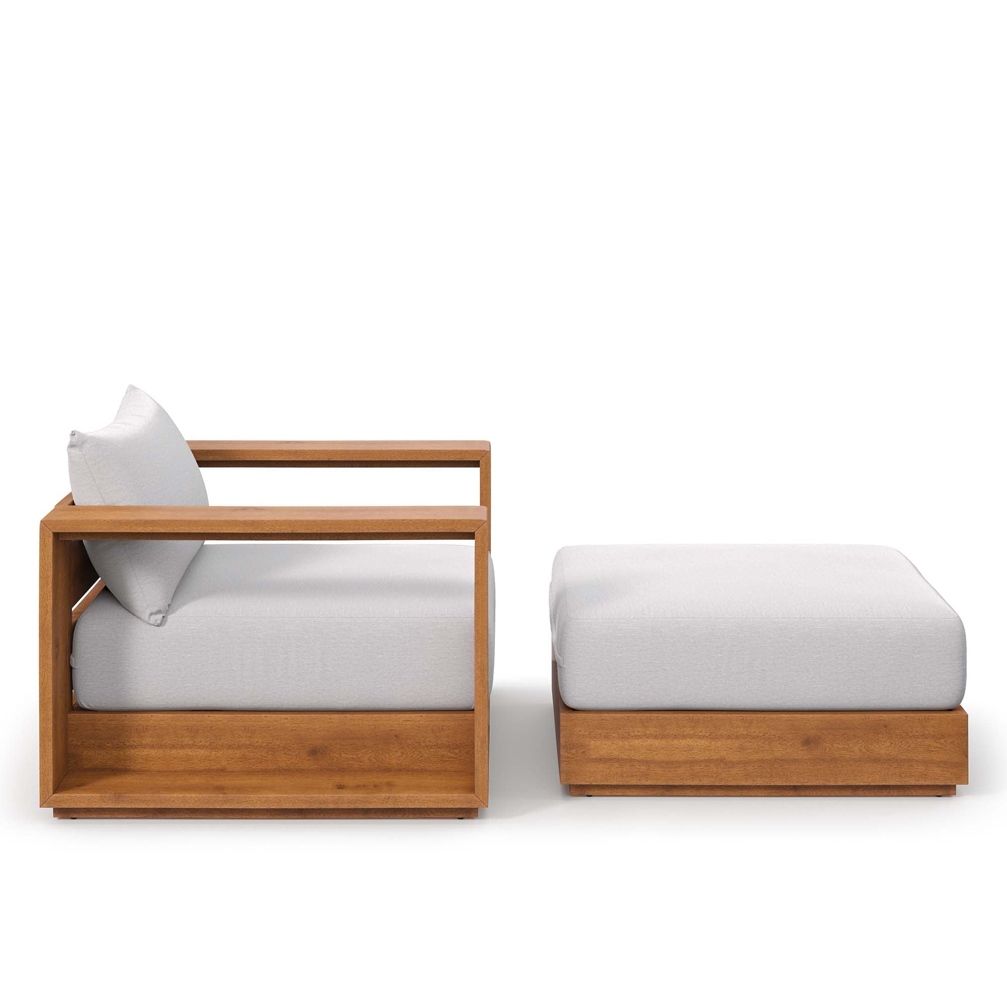 modern 2-Piece Outdoor Patio Acacia Wood Armchair and Ottoman Set
