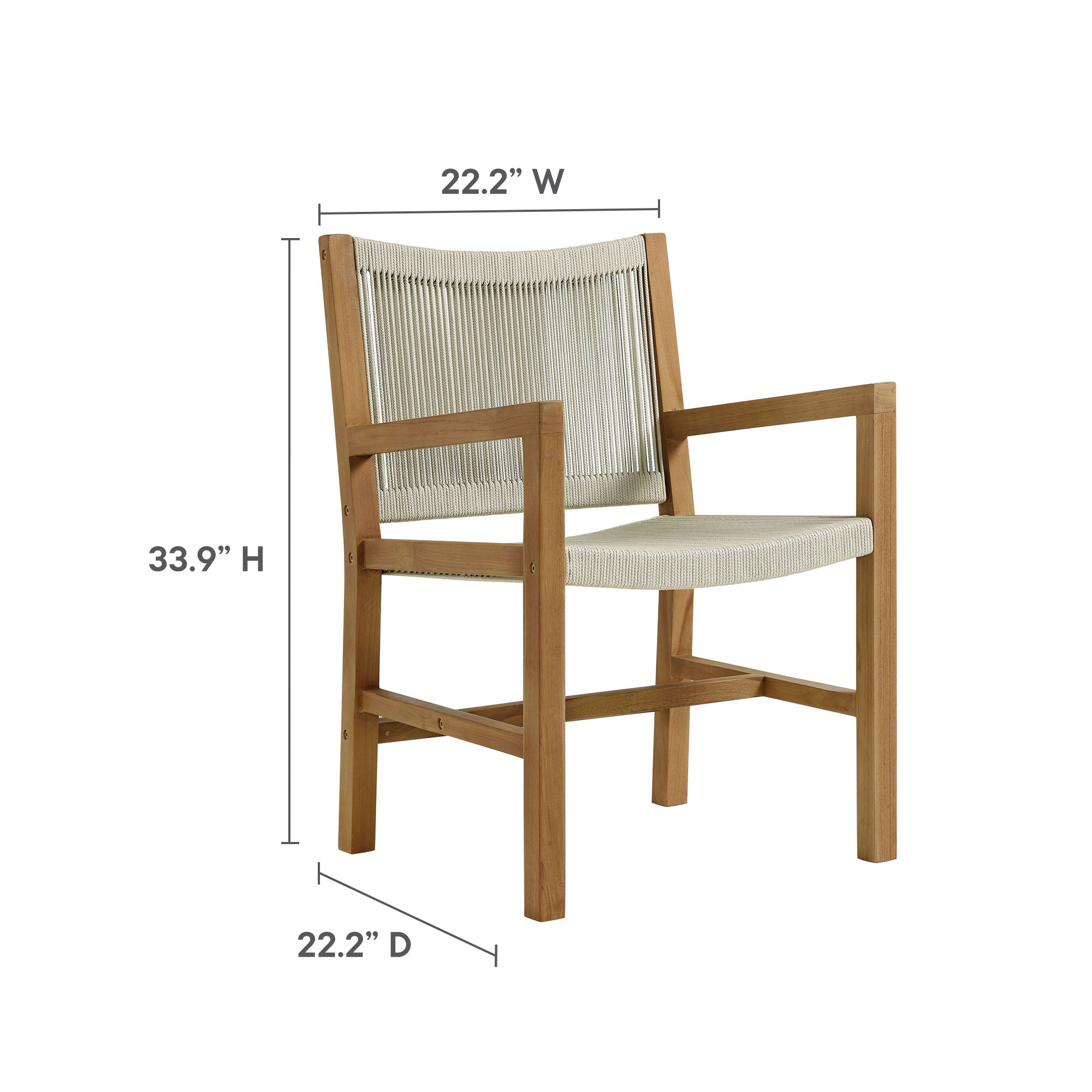 Vienna 7-Piece Outdoor Patio Teak and Rope Dining Set with Curved-Back Armchairs