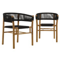 Vienna Outdoor Patio Teak and Rope Curved-Back Dining Armchairs Set of 2