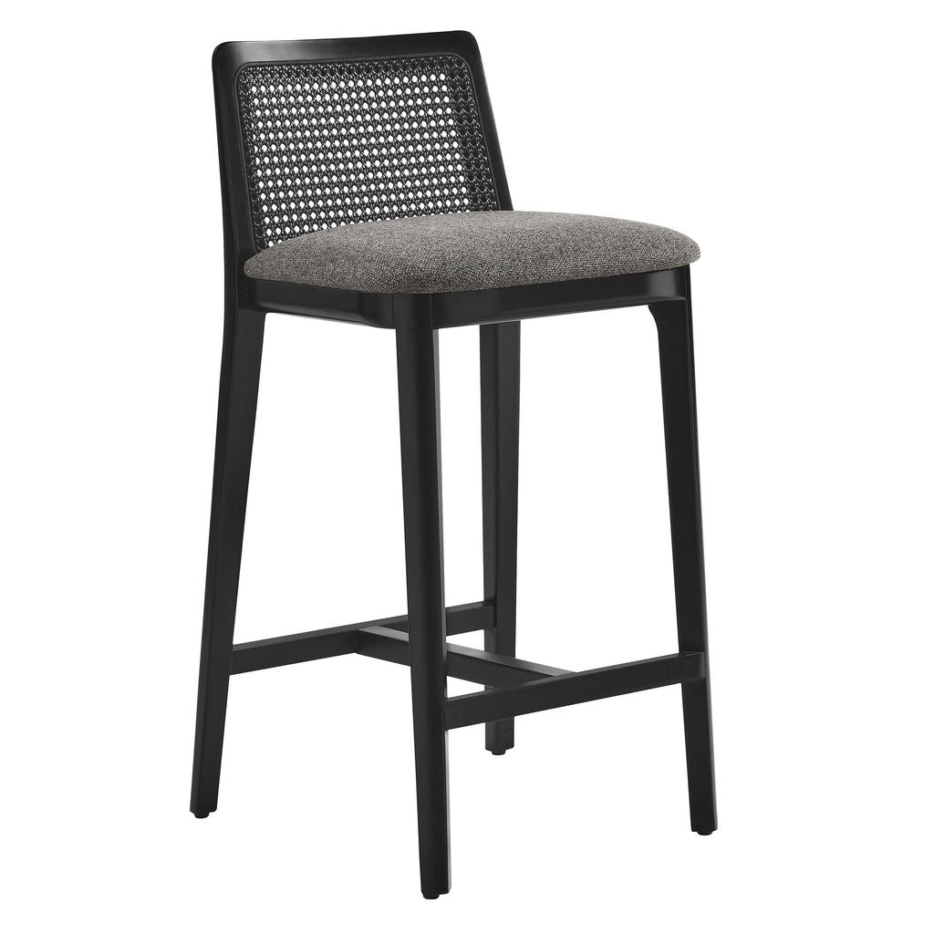 Monarch Beech Wood and Rattan Counter Stool - EEI-6845-BLK-BLK-GRY