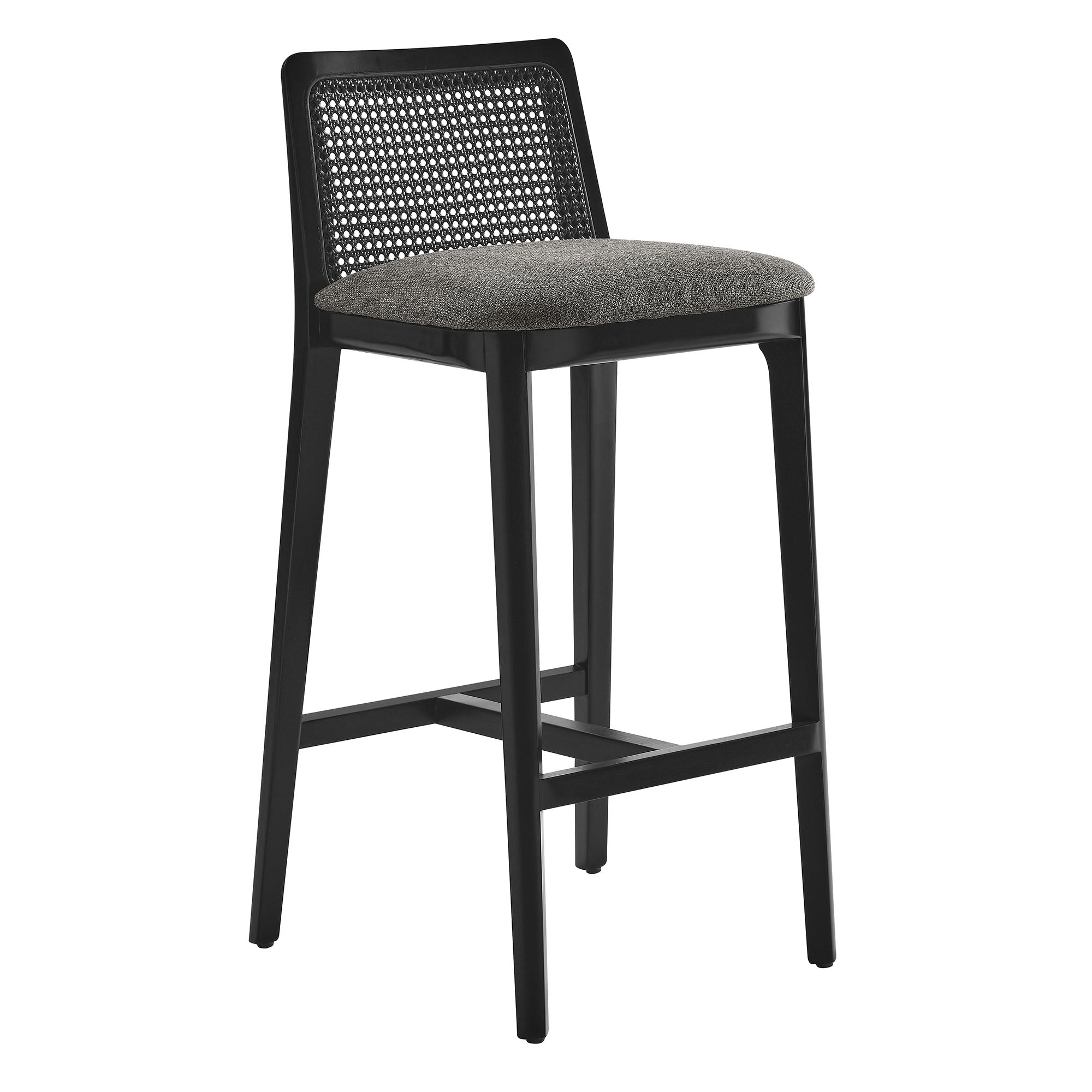 Monarch Wood and Rattan Bar Stool - EEI-6846-BLK-BLK-GRY